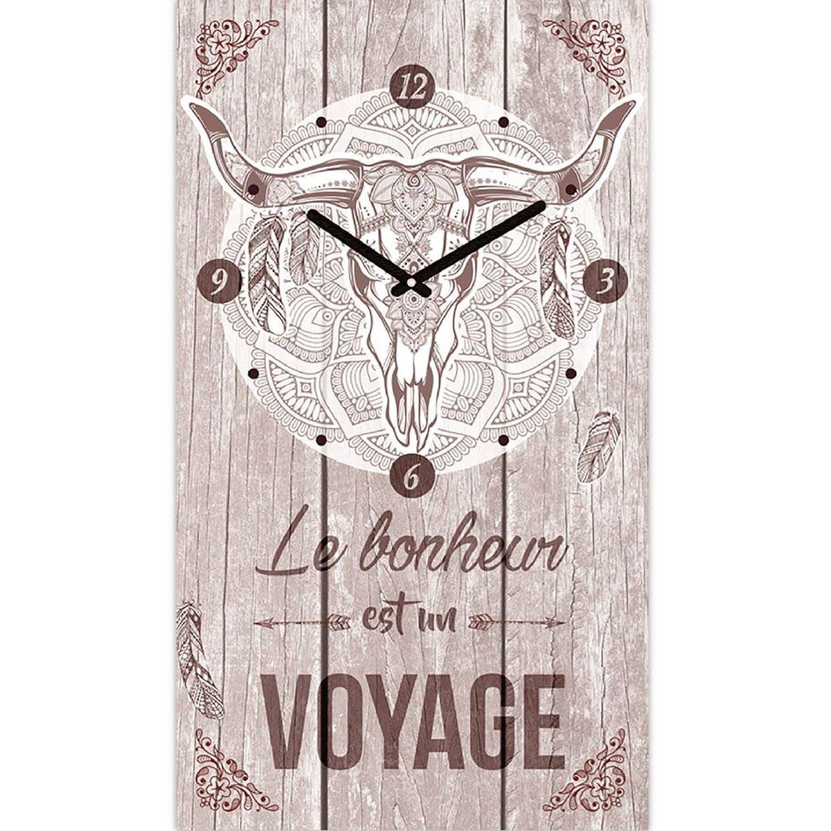 Horloge murale en bois salon cuisine Le Bonheur est un voyage