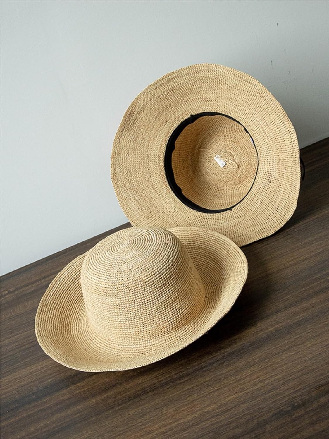Women’s Summer Fashion Crochet Raffia Wide Brim Bucket Hat Foldable Sun Protection Beach Hat