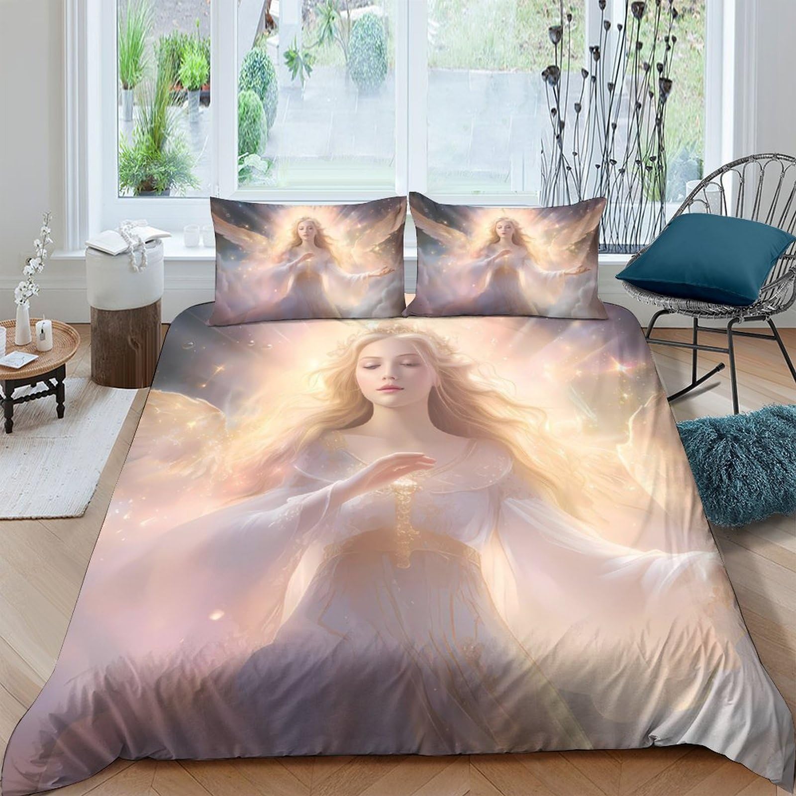 Ctjqhvkz Style-7 3D Printed Angelic Goddess Fitted Sheet Microfiber Soft Breathable Light Aura Bed Cover For Bedroom Dorm Mattress Decor Single（135X200cm）