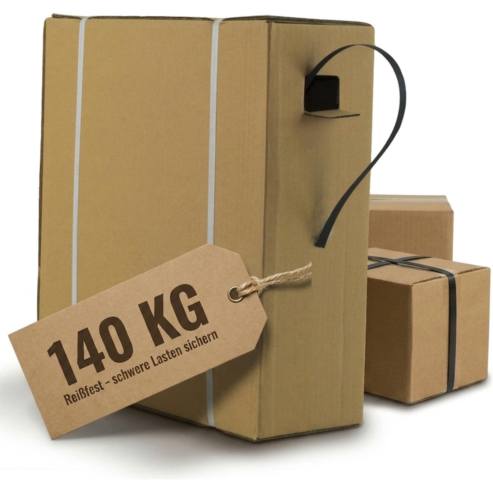 KK Verpackungen PP Umreifungsband 12 mm x 1000 m | 1 Spenderkarton, 0,55 mm Stärke | Reißfestigkeit 140 KG | Polypropylen Schwarz | Für Paletten, Kartonagen, scharfkantige Materialien