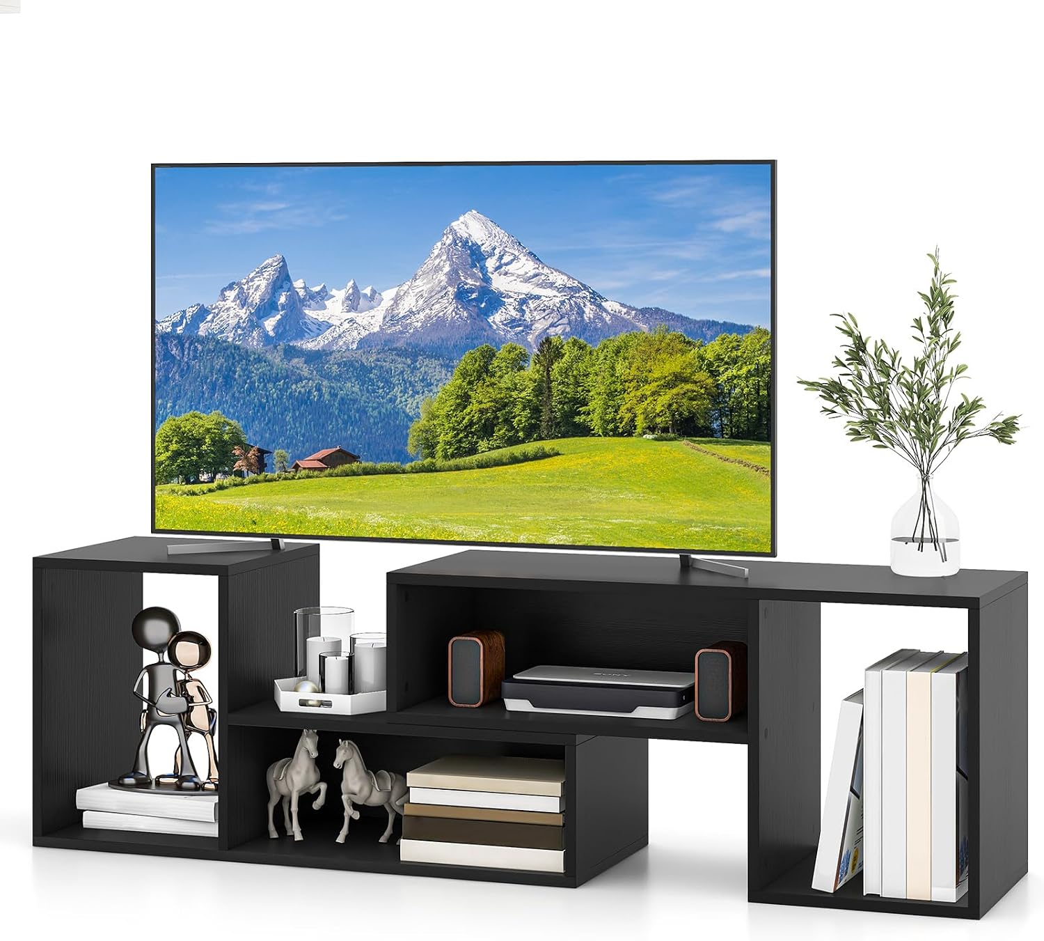 GYMAX Mobile TV Console 32-60" Convertibile, 135 x 30 x 40 cm