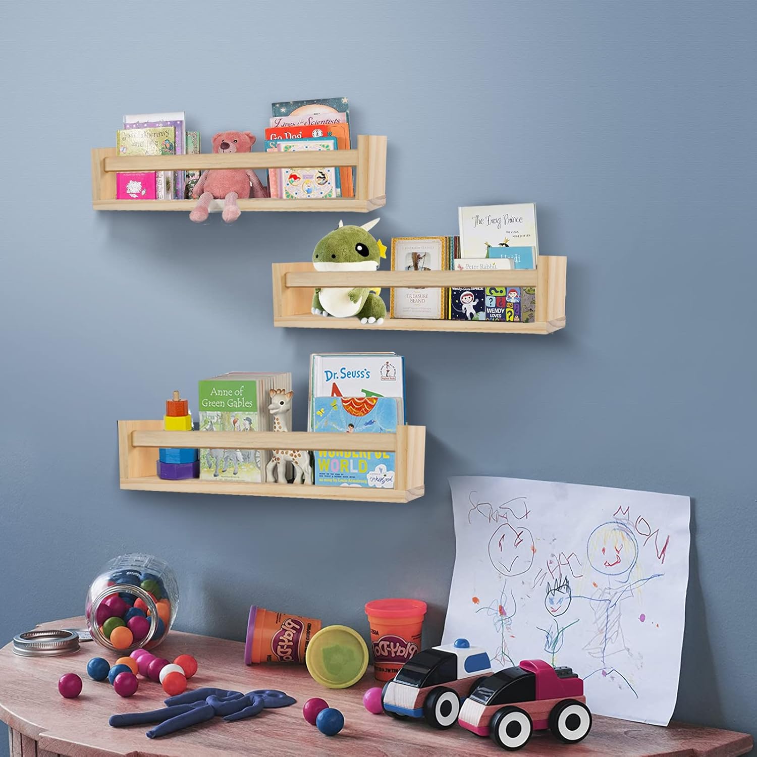 Wood Nursery Shelves Set