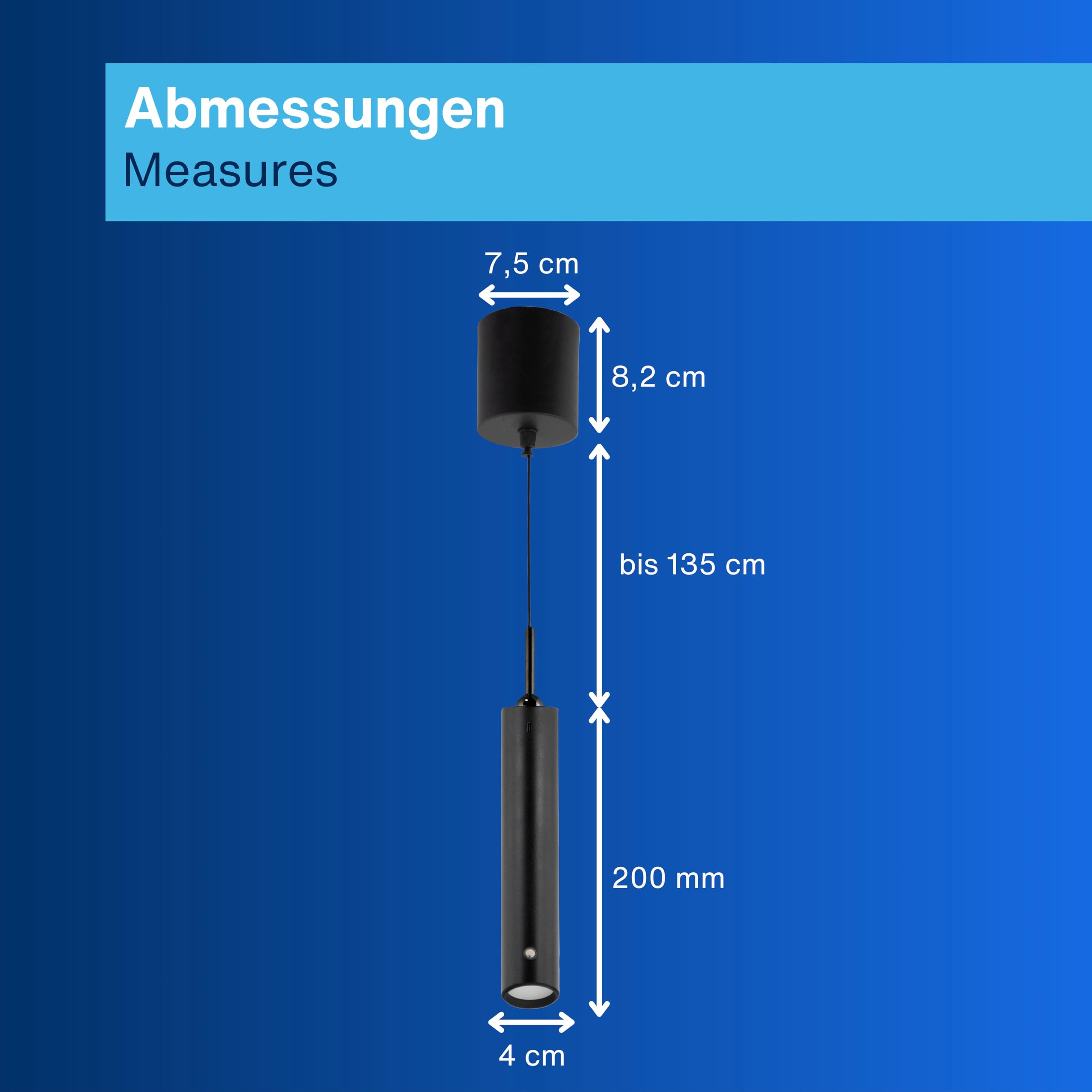 REV Pendelleuchte Akku - 130lm dimmbar 3 Farben, Timer 1-4H, höhenverstellbar durch ziehen (37-163cm) Hängeleuchte mit Fernbedienung, ideal als Hängelampe ohne Strom, schwarz