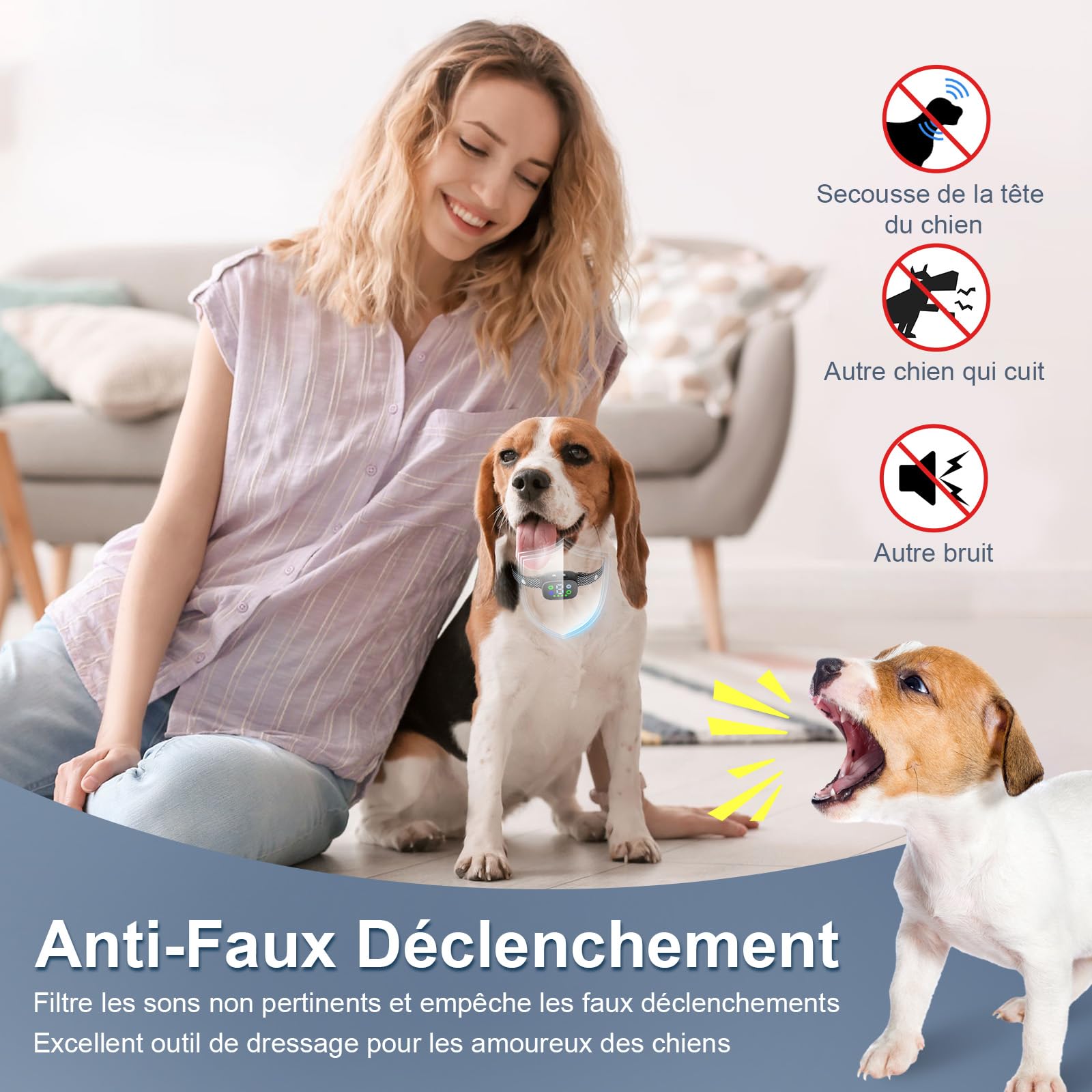 PcEoTllar Collar Antiladridos Perros, Collares Antiladridos para Perros Recargable, Detección Inteligente de Ladridos con Vibración/Sonido/Sonido más Vibración, Sensibilidad Ajustables, Negro
