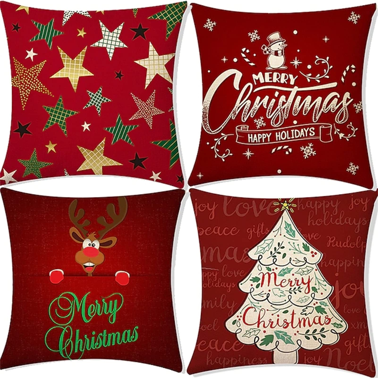 4 Pezzi Fodera per Cuscino 60x60cm, Natale Modello Moderni Decorativo ​copri cuscini per divano, federe cuscini in Velluto con Cerniera Invisibile,Adatto per Interni,Casa, Auto e Sedia