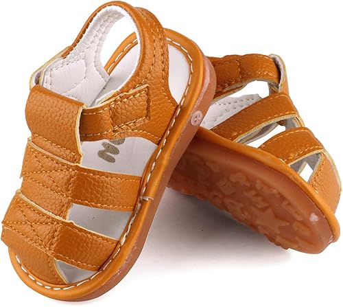 Miniatura 7 de QIETION Sandalias chirriantes para niños y niñas pequeños, puntera cerrada, suela de goma antideslizante, zapatos para primeros pasos