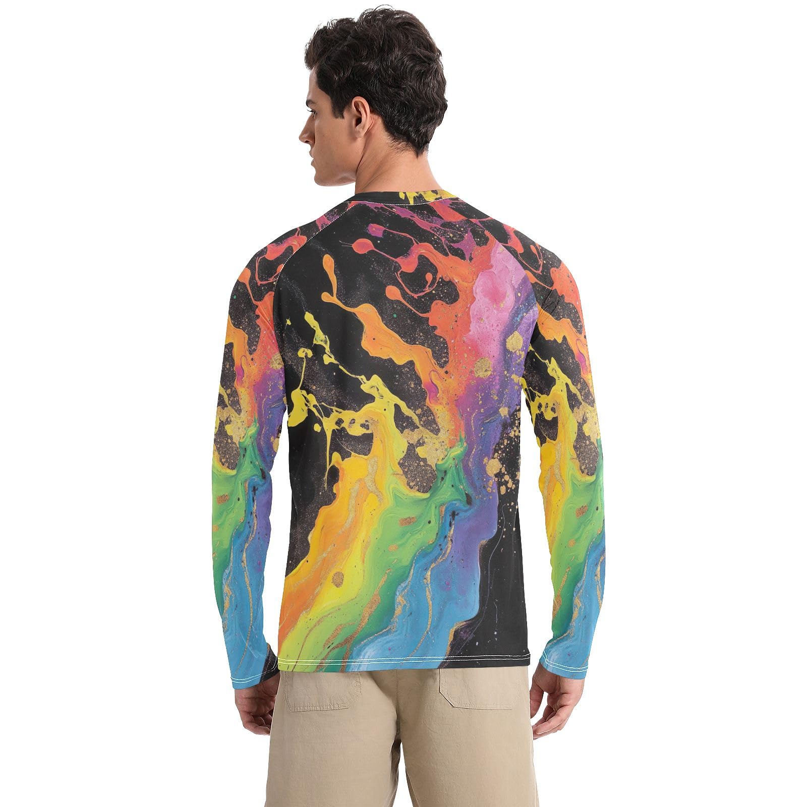 Black Rainbow Colors Rash Guard Men UV Sun Protection UPF 50+ Sun Shirts Long Sleeve Quick Dry Swim Shirts, XX-Large