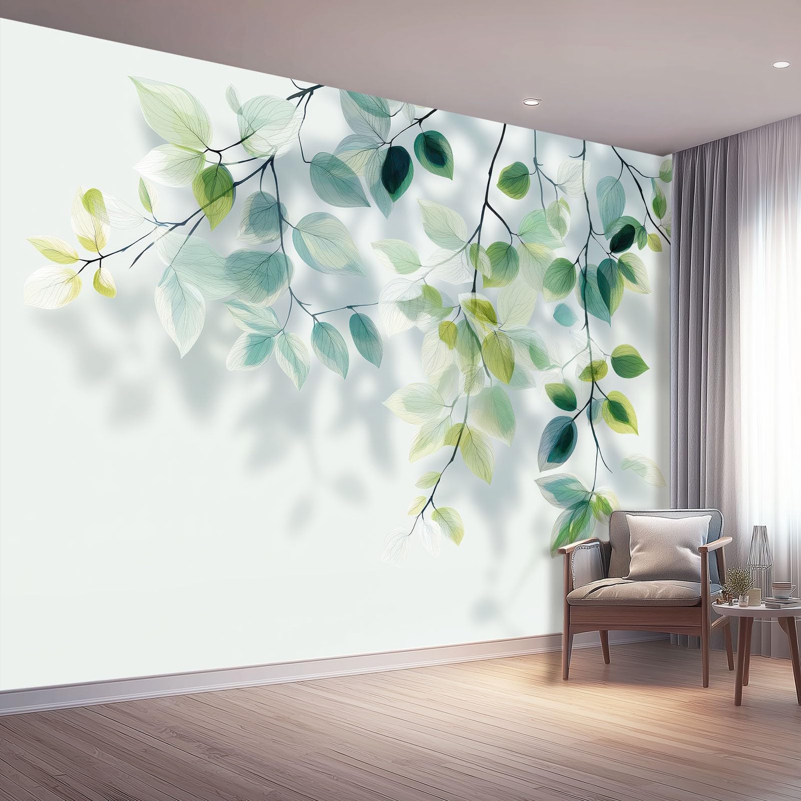 Papier peint branches feuilles pour créer un salon scandinave apaisant