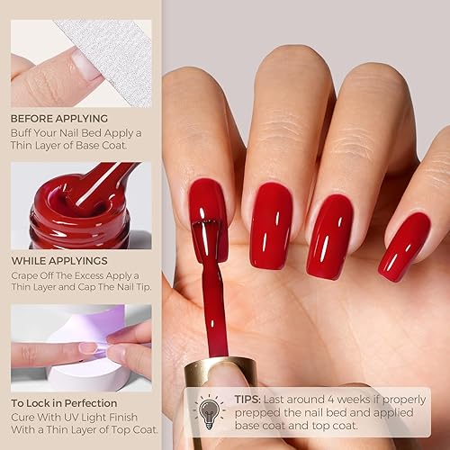 Miniatura 3 de AILLSA Esmalte de uñas de gel rojo cereza oscura burdeos, esmalte de gel de color sangre de invierno, esmalte de gel de granate, carmín opaco,