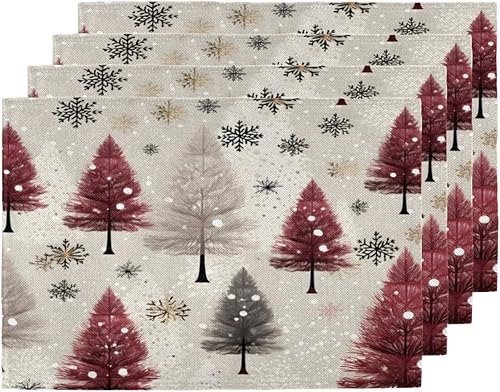 Juego de 4 manteles individuales de decoración moderna para árbol de Navidad, lavables, impermeables, para decoración de mesa de comedor, 18 x 12