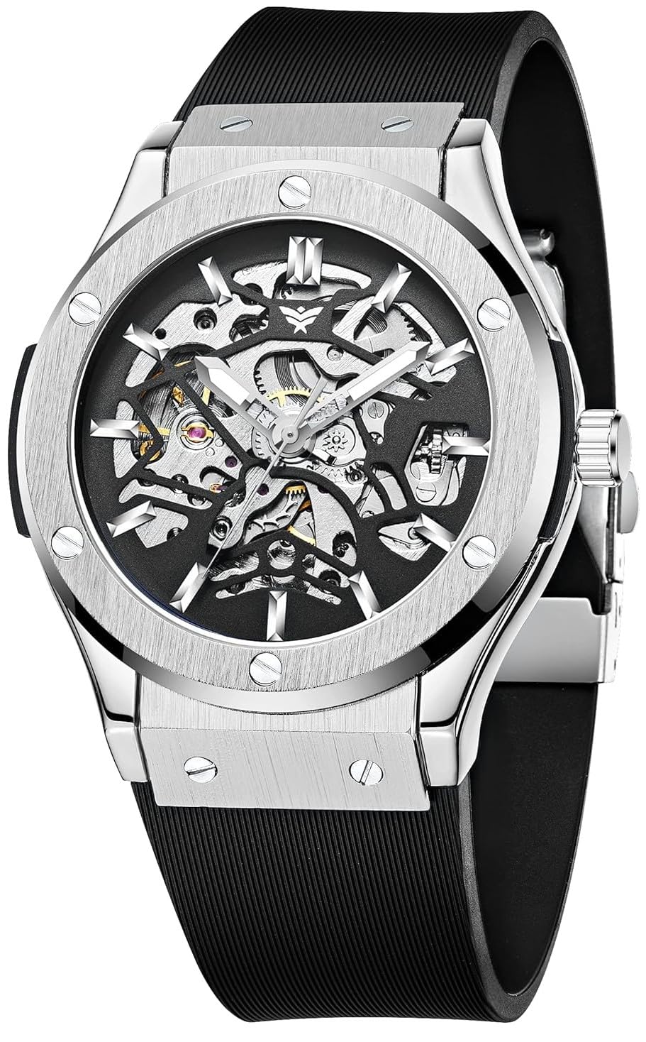 ALTURA NOVA Skeleton Automatic Watch Mechanical Wrist Watch for Men 46mm Case with Bezel Screw Design Silicone Band Self-Wind Business Watch for Men (BK-SL-BK) (B0BNLKWWH2) Amazon Price History, Amazon Price Tracker