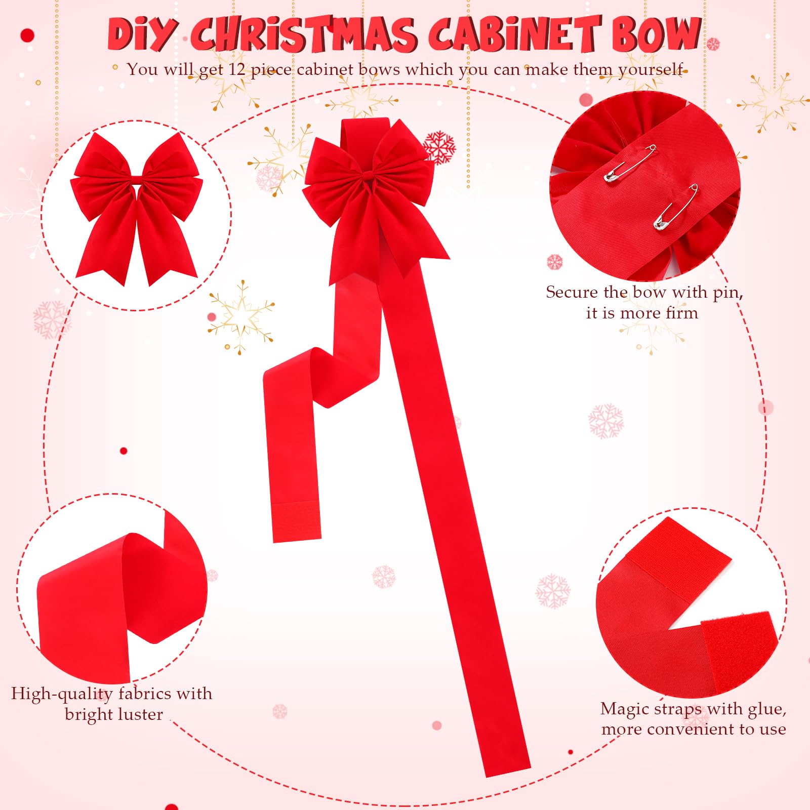 Syhood 12 Fiocchi per Porta di Natale Fiocchi per Nastri Festivi Decorazioni Natalizie per Mobile Fiocco per Nastri con Nastro da 30 m per Albero di Natale Portone Casa, Rosso (Velluto)