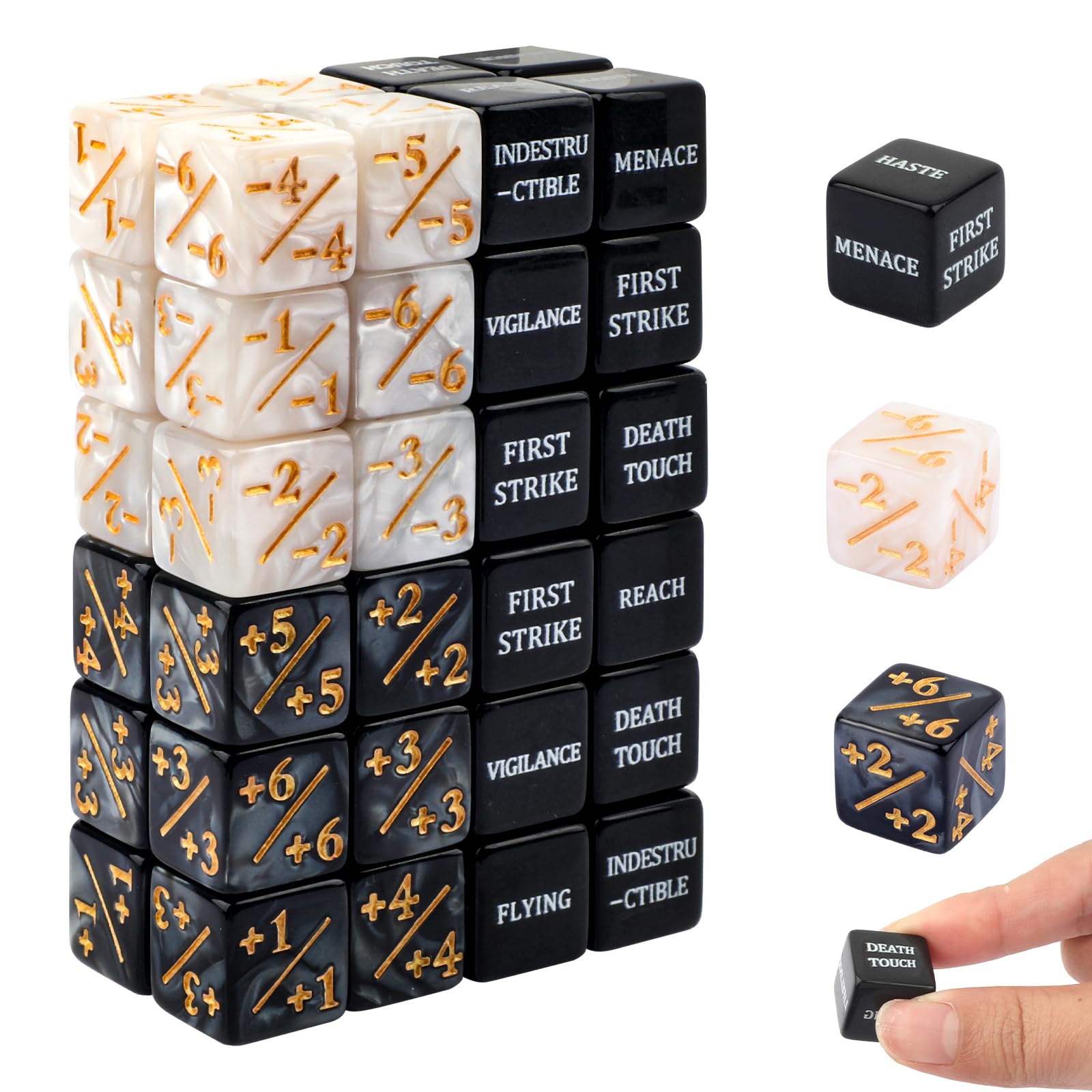 MTG - Set di 48 dadi in acrilico da 15 mm in nero e bianco, dadi per contatori e parole chiave MTG Dice per Magic, Gathering, giochi di carte da tavolo, TCG & CCG