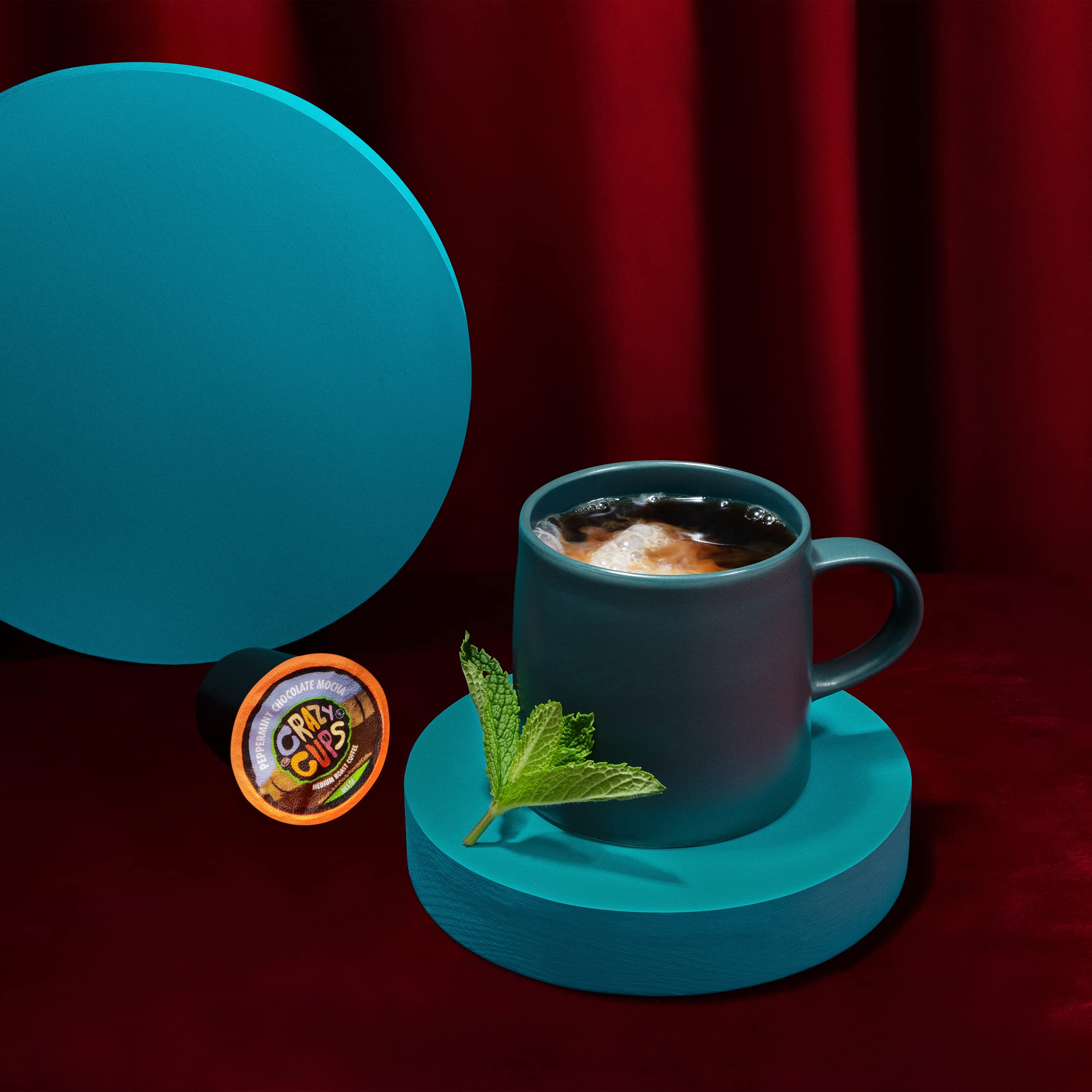 Crazy Cups Bezkofeinowe kapsułki do kawy, czekolada miętowa, mokka, bezkofeinowa kawa do ekspresów Keurig K, gorąca lub mrożona, kawa bezkofeinowa do recyklingu