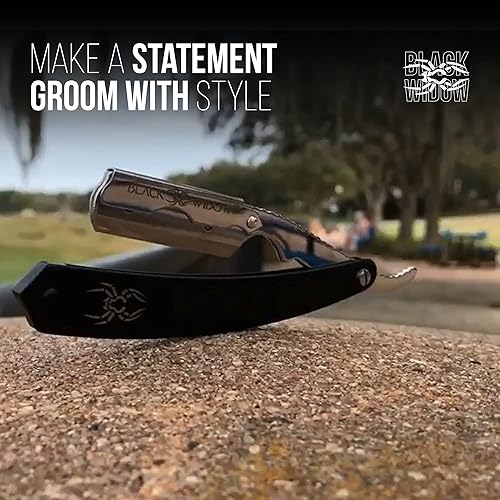 Miniatura 4 de Black Widow - Maquinilla de afeitar recta para barbero profesional, de borde recto, compatible con cuchilla recta para peluquero (0.069 pulgadas)