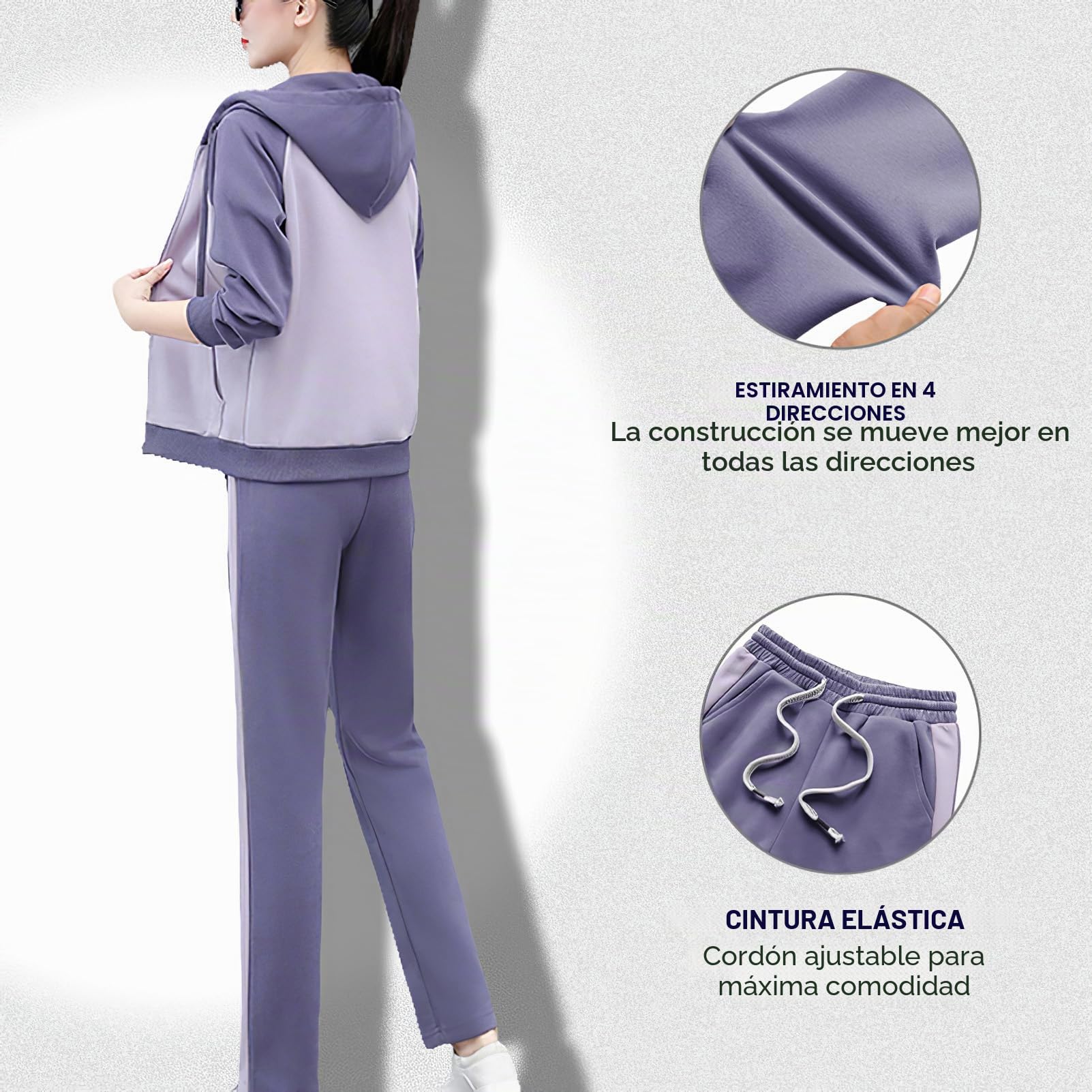 amropi Chándal de Mujer Chaqueta con Forro Polar con Capucha y Jogging Pantalones Conjunto de Invierno