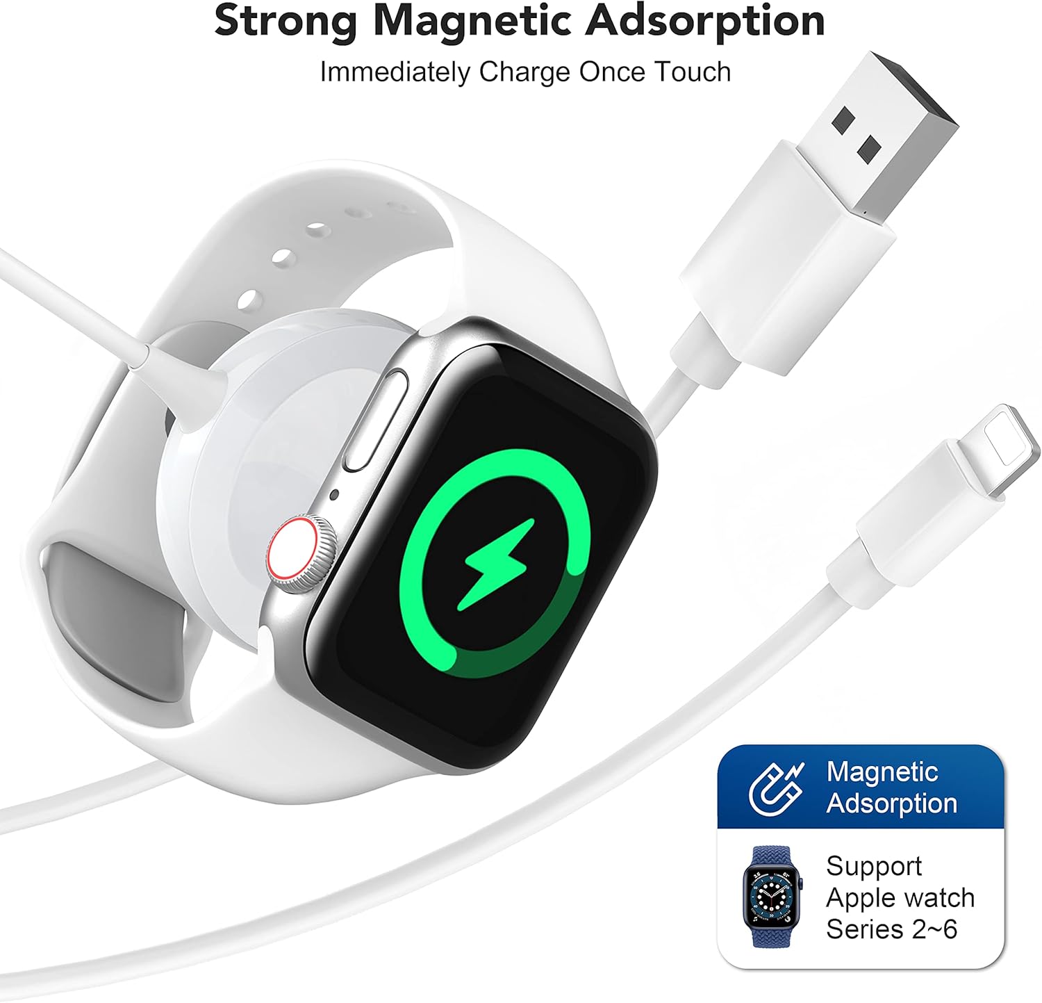Kiolafy Smart Watch Charger, 2 in 1 Portable Wireless Magnetic Charging Cable(0.5M) : Cell Phones & Accessories