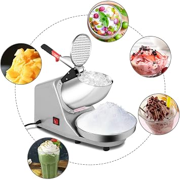 Electric Ice Crusher, Snow Cone Maker with Dual Stainless Steel Blades, Ice Crushing Machine for Home, Restaurant, and Commercial Use