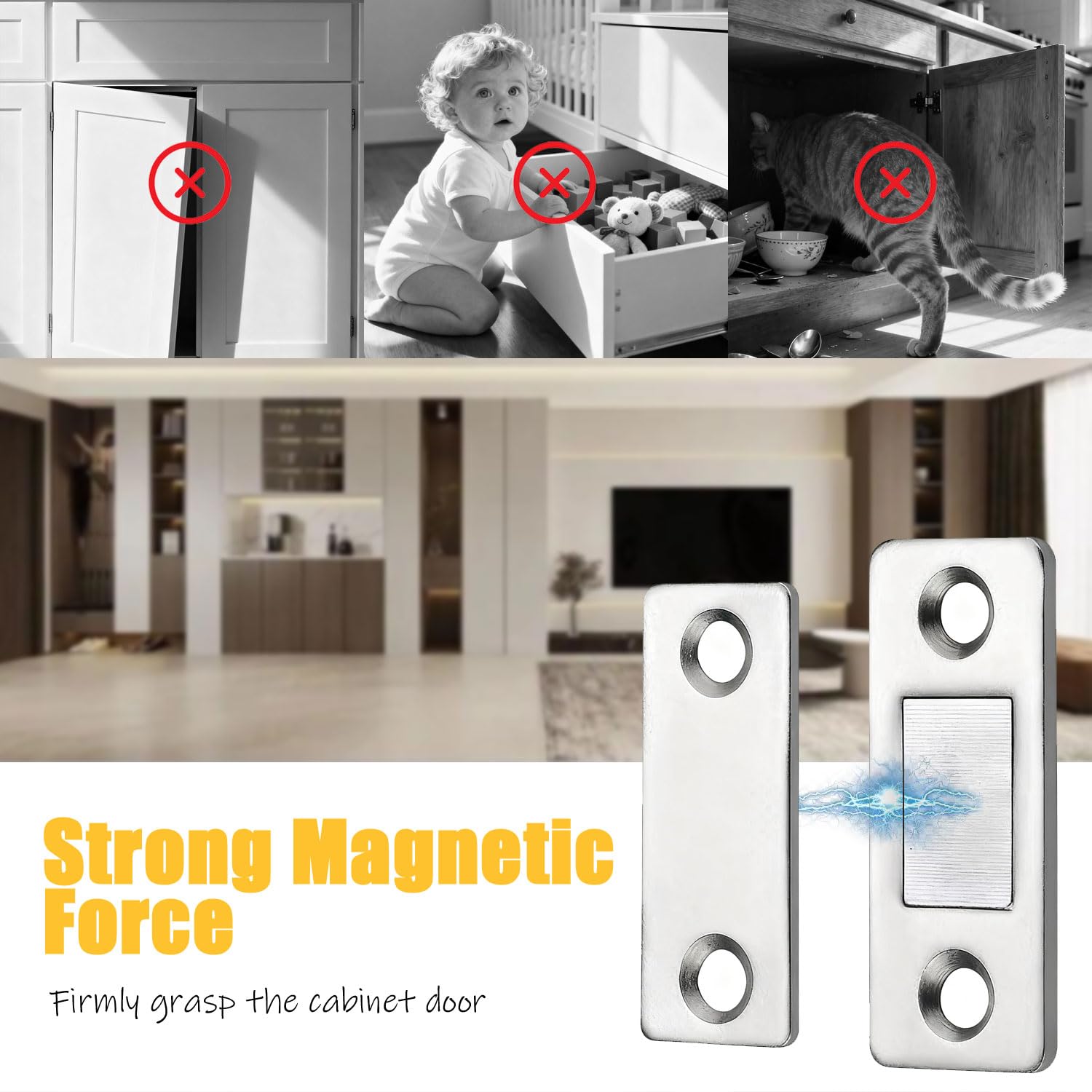 Cabinet Magnetic Catch,Ultra Thin 4 Pack Cabinet Door Magnetic Latch 4