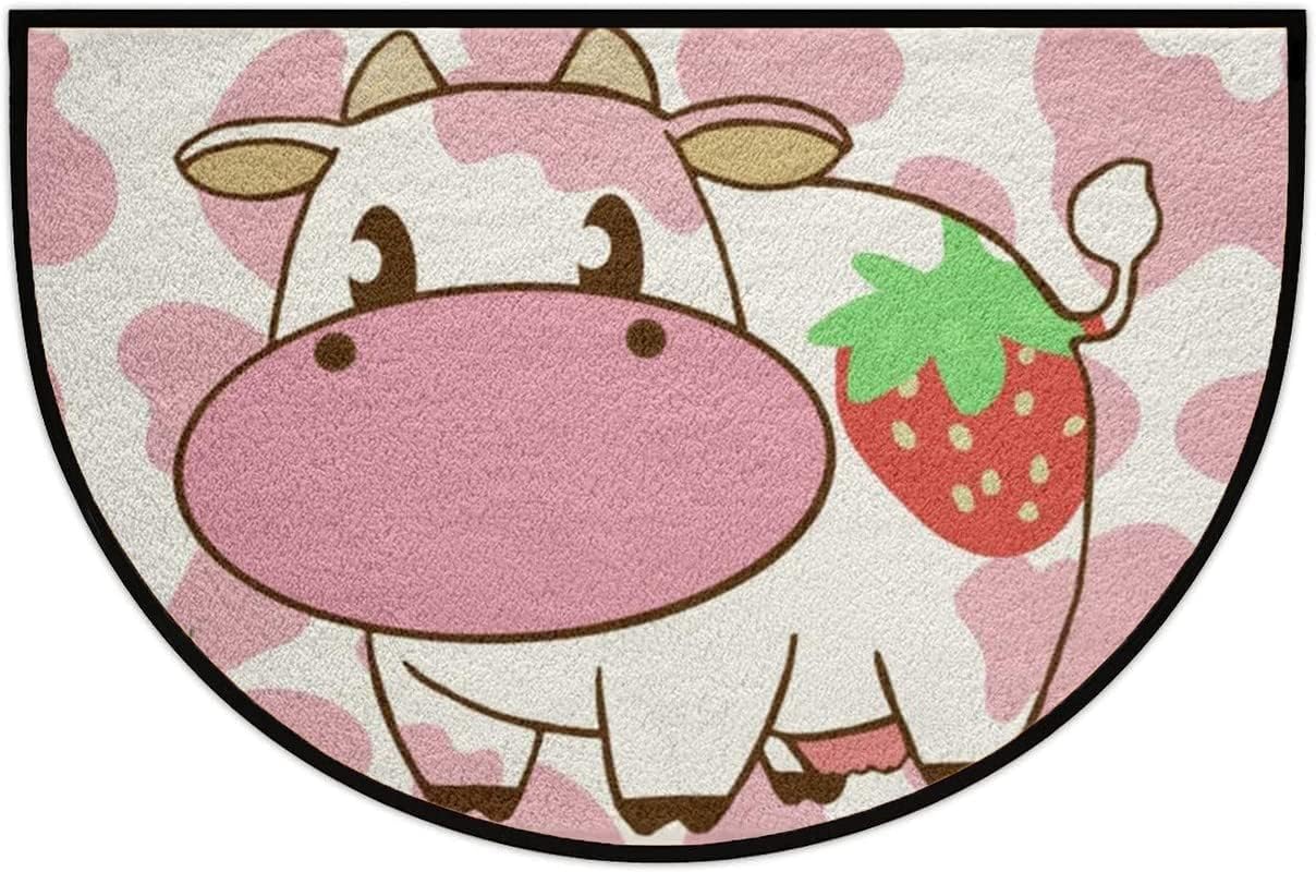 Half Round Strawberry Cow Bath Rugs Cow Print Rug,Milk Cow