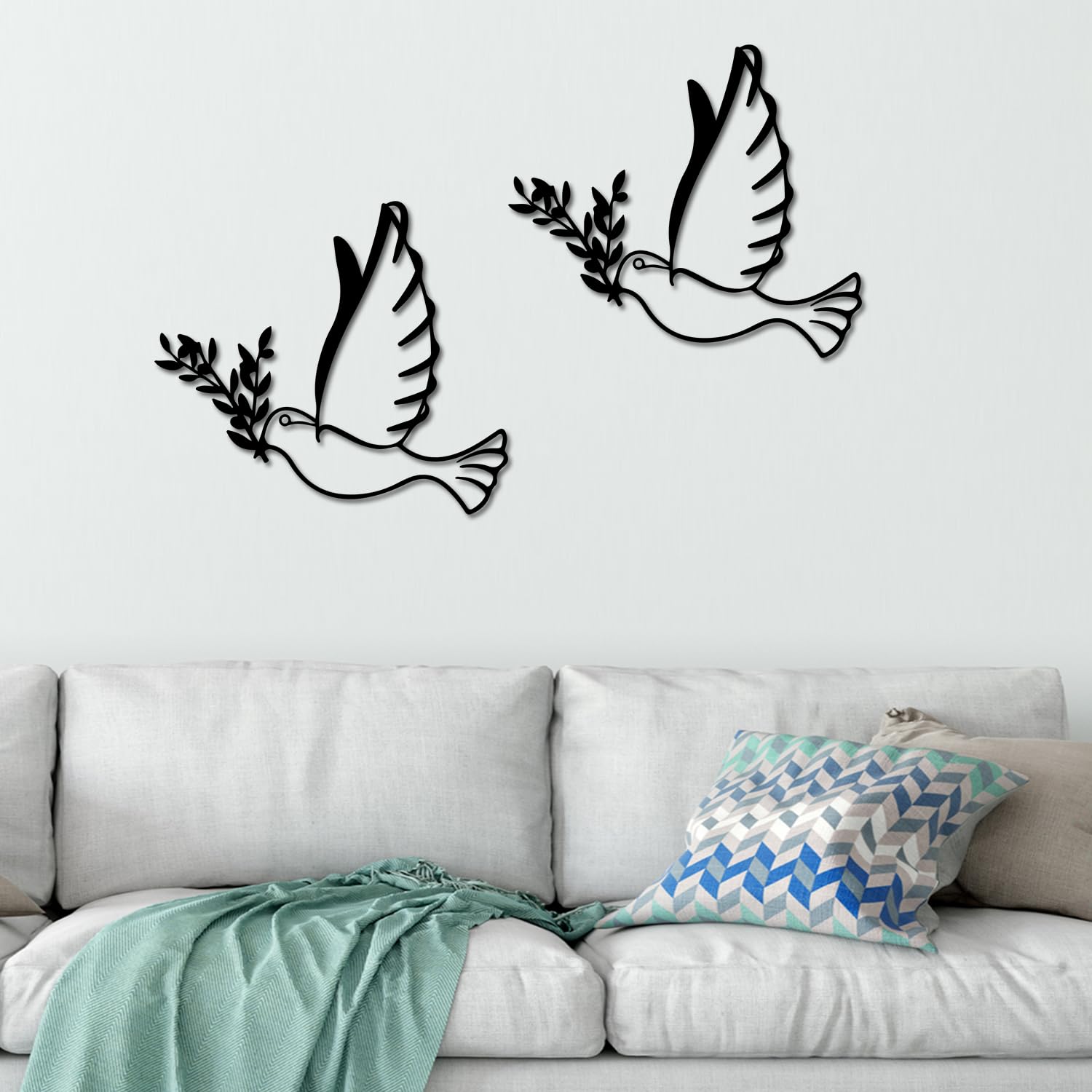 Wall Art Dove Peace Sign - 2 PCS Symbol Doves Peace Olive Branch Metal Wall Decor Wall Art for Living Room Bedroom Bathroom Kitchen Above Bed Wall Decor Outdoor Wall Decorations Indoor Wall Art