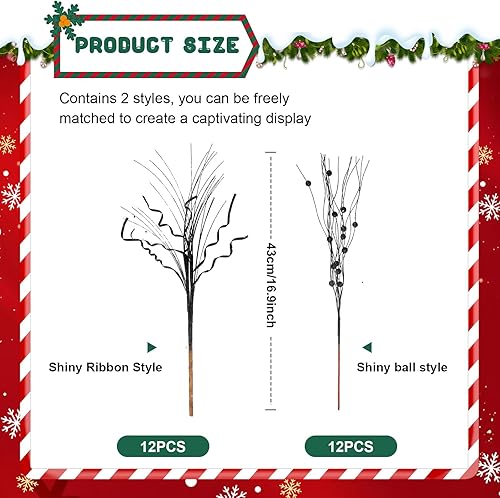 Miniatura 8 de Yunlly 24 piezas de 17 pulgadas con purpurina para árbol de Navidad para decoración de árbol de Navidad, tallos de bayas con brillantina, tallos