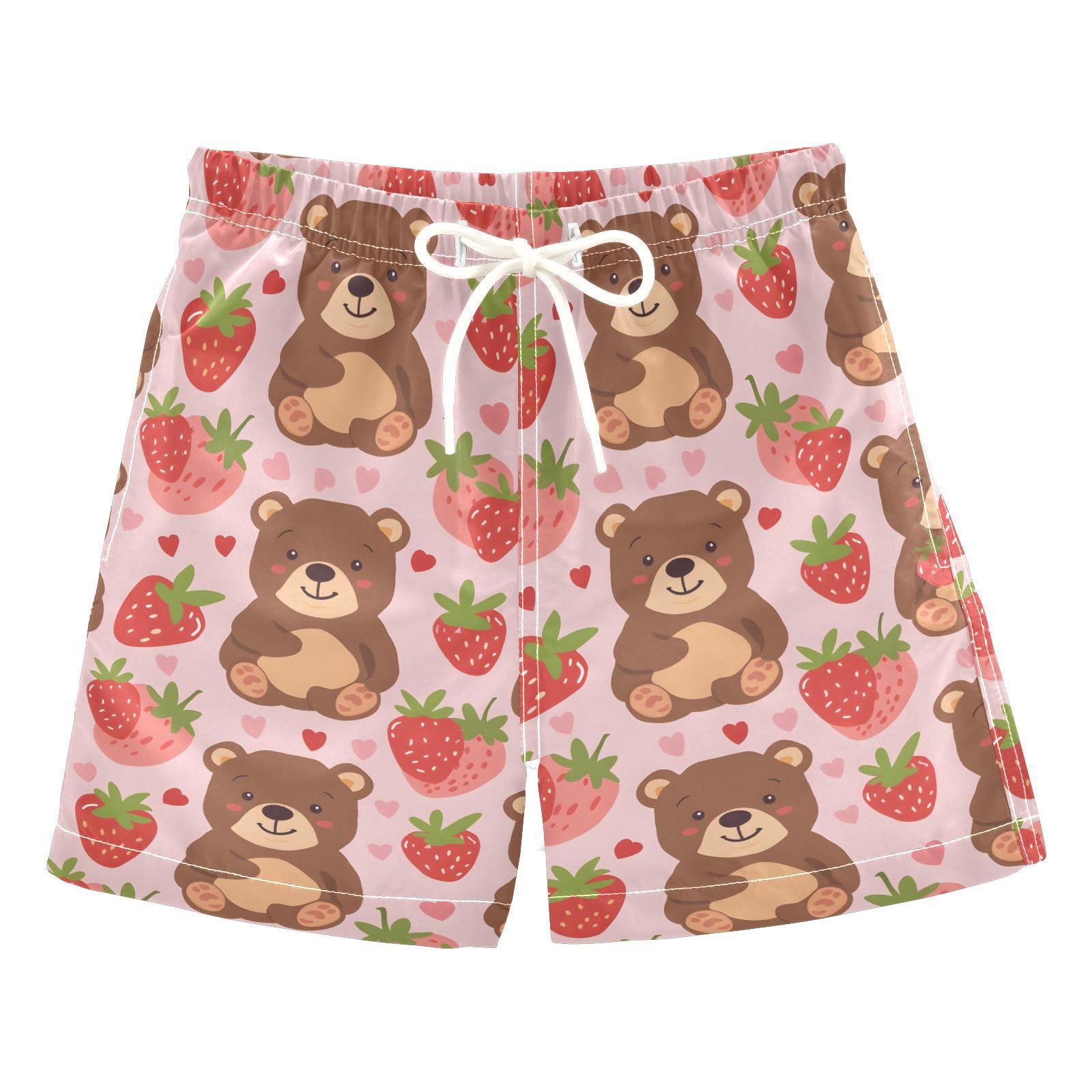 ALAZA Cartoon Strawberry Bear Boys' Swim Trunks Beach Shorts Quick Dry Swimsuit 3T