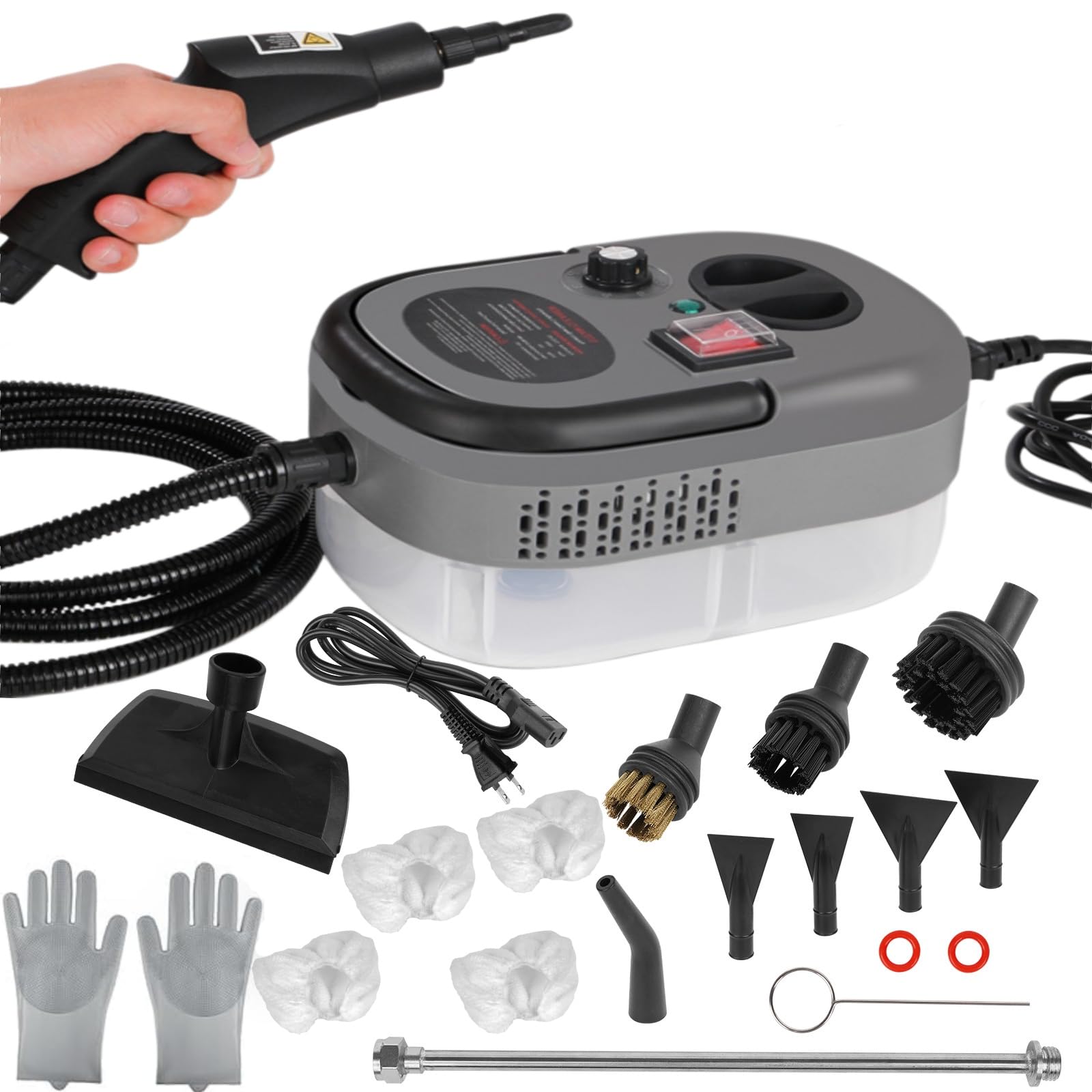 Foandbevi 2500W Handheld Steam Cleaner for Home & Car, Steamer for Cleaning | High-Pressure Cleaning: Portable Power for Tile, Dirt, Grout, Grease, Car Detailing Care, 6-Level Adjustable and 10s Heat-Up