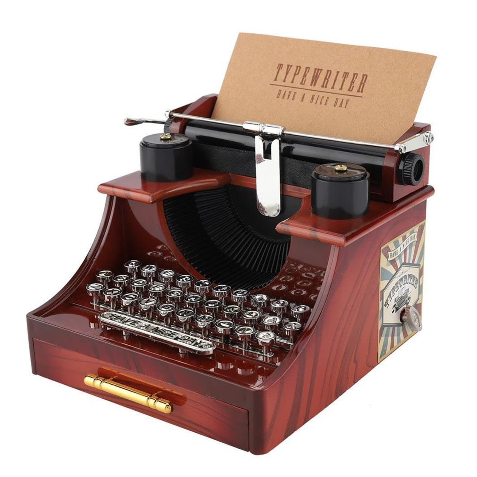 Muzyczna pozytywka, kreatywna retro skrzynka muzyczna, stara maszyna do pisania, mechaniczna szkatułka na biżuterię z szufladą, prezent urodzinowy, na Boże Narodzenie, ornament, zabawka rodzinna