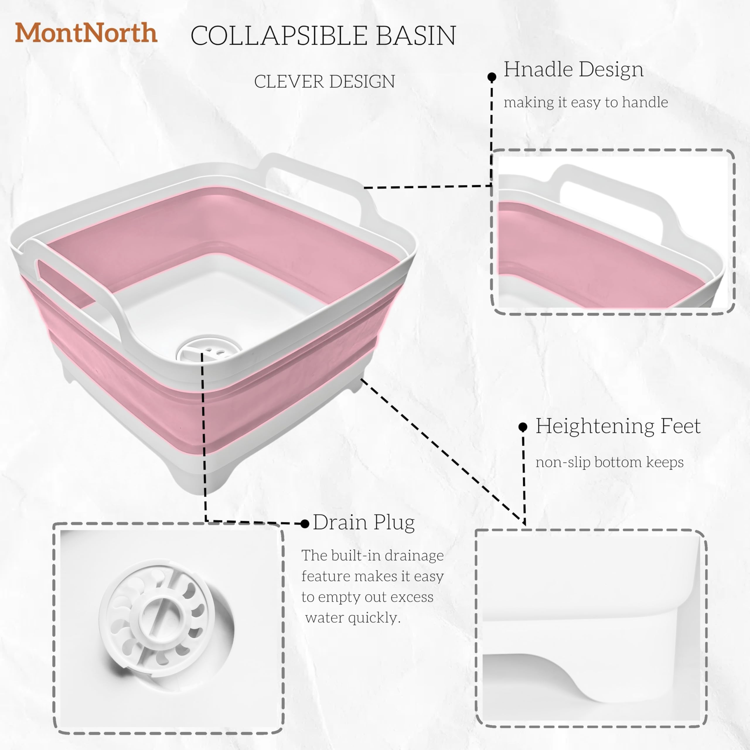 MontNorth Sartén para lavar platos, cubeta plegable de 9 L, fregadero portátil, lavabo, cubeta plegable, lavabo con tapón de drenaje, plato para fregadero de cocina, bañera de lavado de platos de
