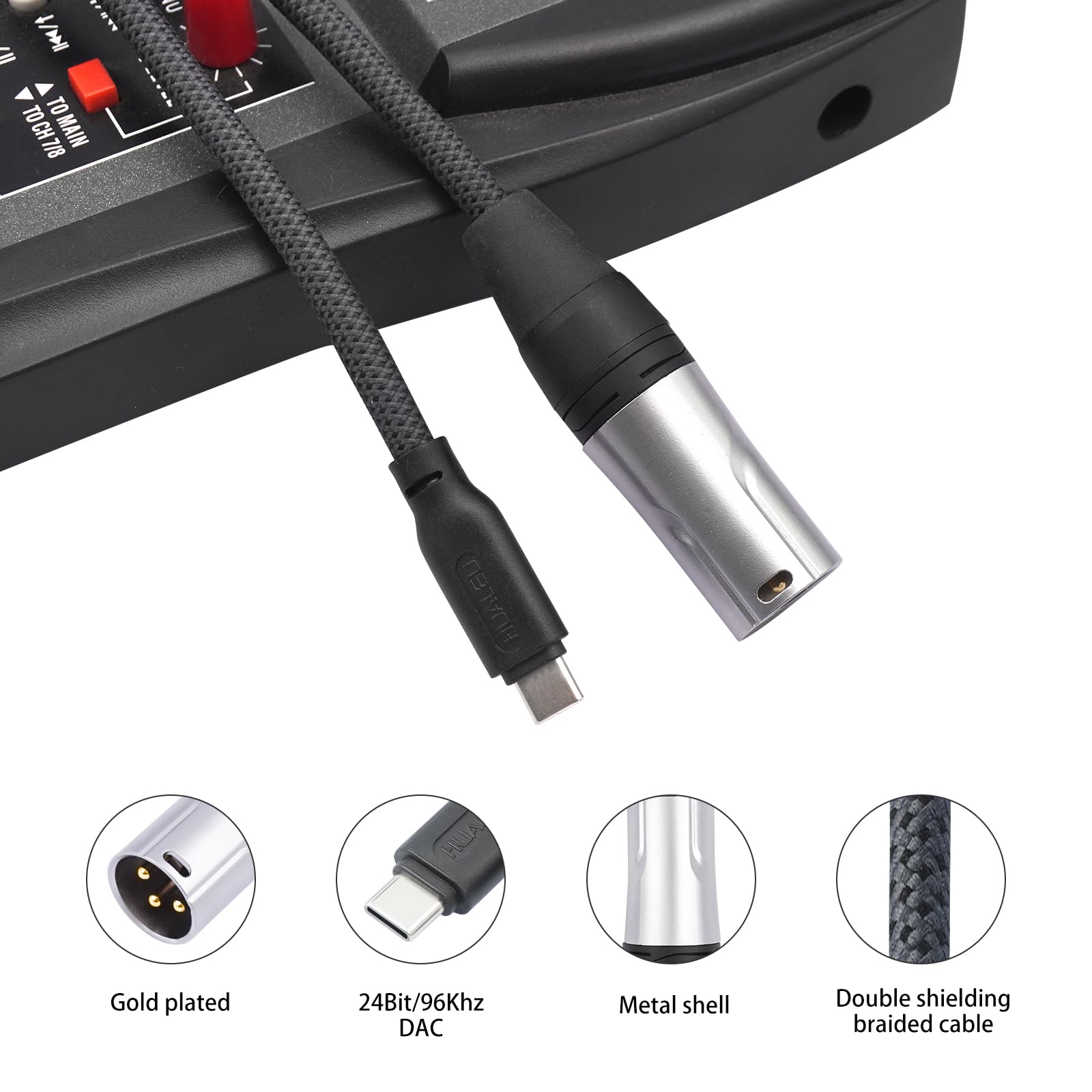 Audiokabel USB C auf XLR Stecker, USB C auf Mixer, XLR-Stecker, USB C 24 Bit/96 kHz digitales Audiokabel für Mischpulte, Lautsprecher, Leistungsverstärker, 1,8 m
