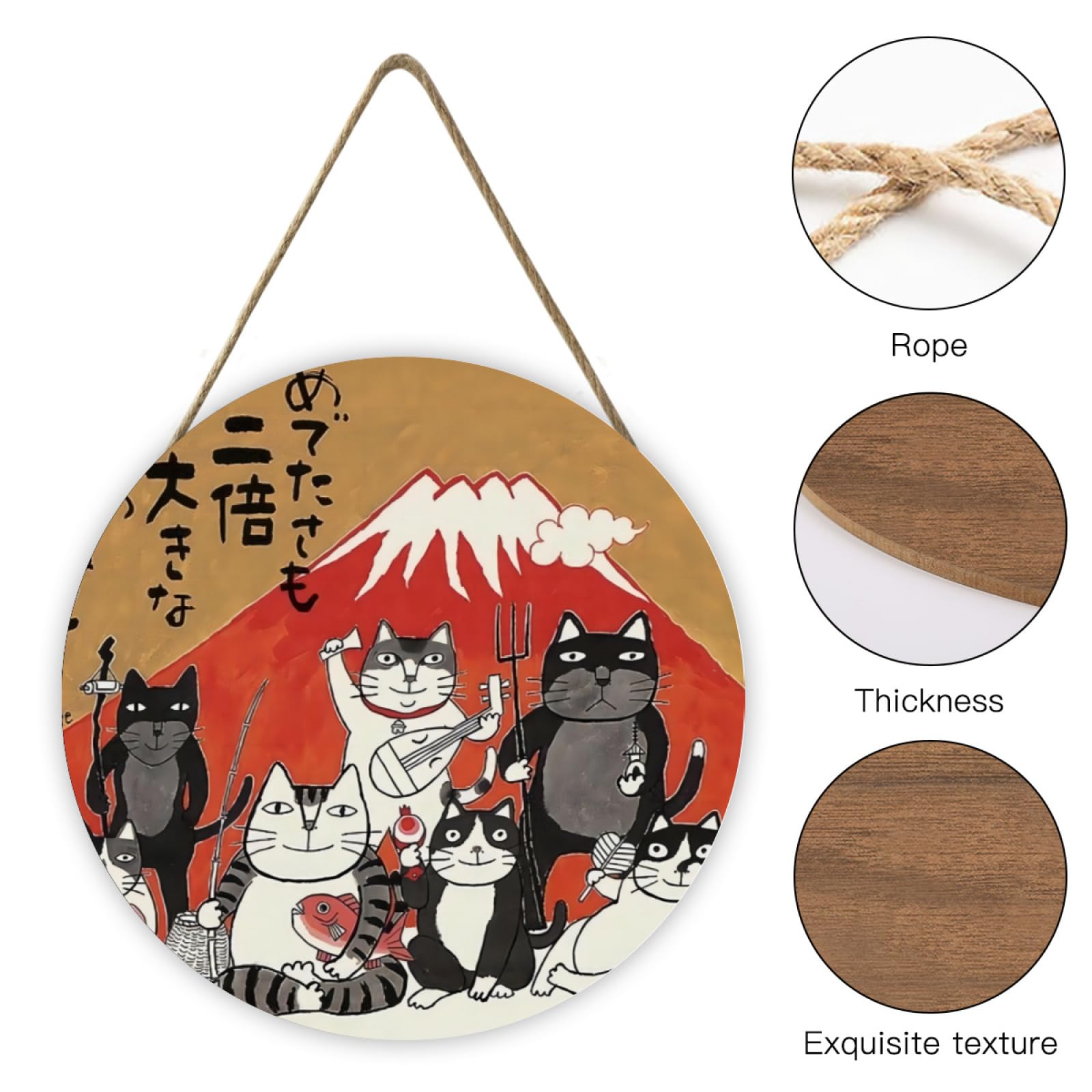 Amazon.co.jp: 壁掛け画 和風 和柄 サムライ猫 ネコ 富士山 掛け画 木