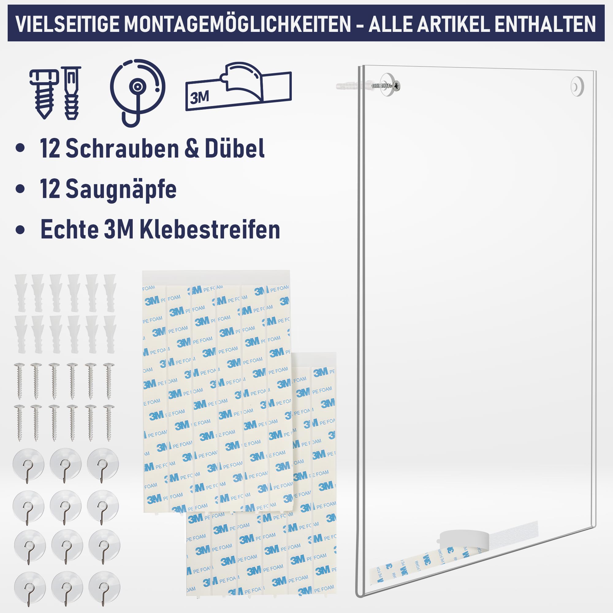 Acryl Schildhalter A4, 6 Stück, Transparenter Rahmen Papierhalter mit mehreren Befestigungsoptionen inklusive, Wandmontage Posterhalter, Kunststoff-Notiztafel für Zuhause, Büro (A4-6 Stück)
