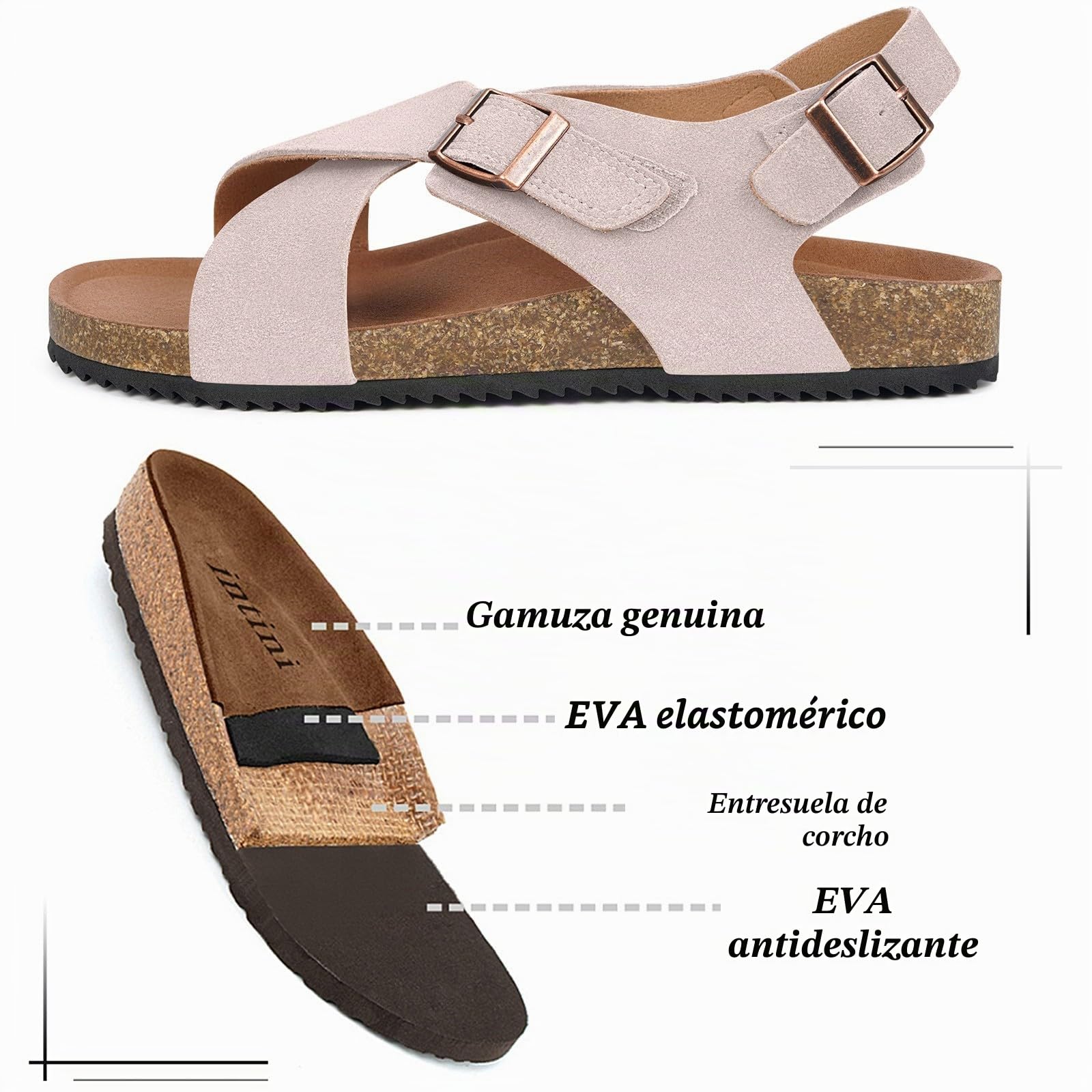 Dokela Sandalias Mujer con Corcho Punta Abierta Ajustables