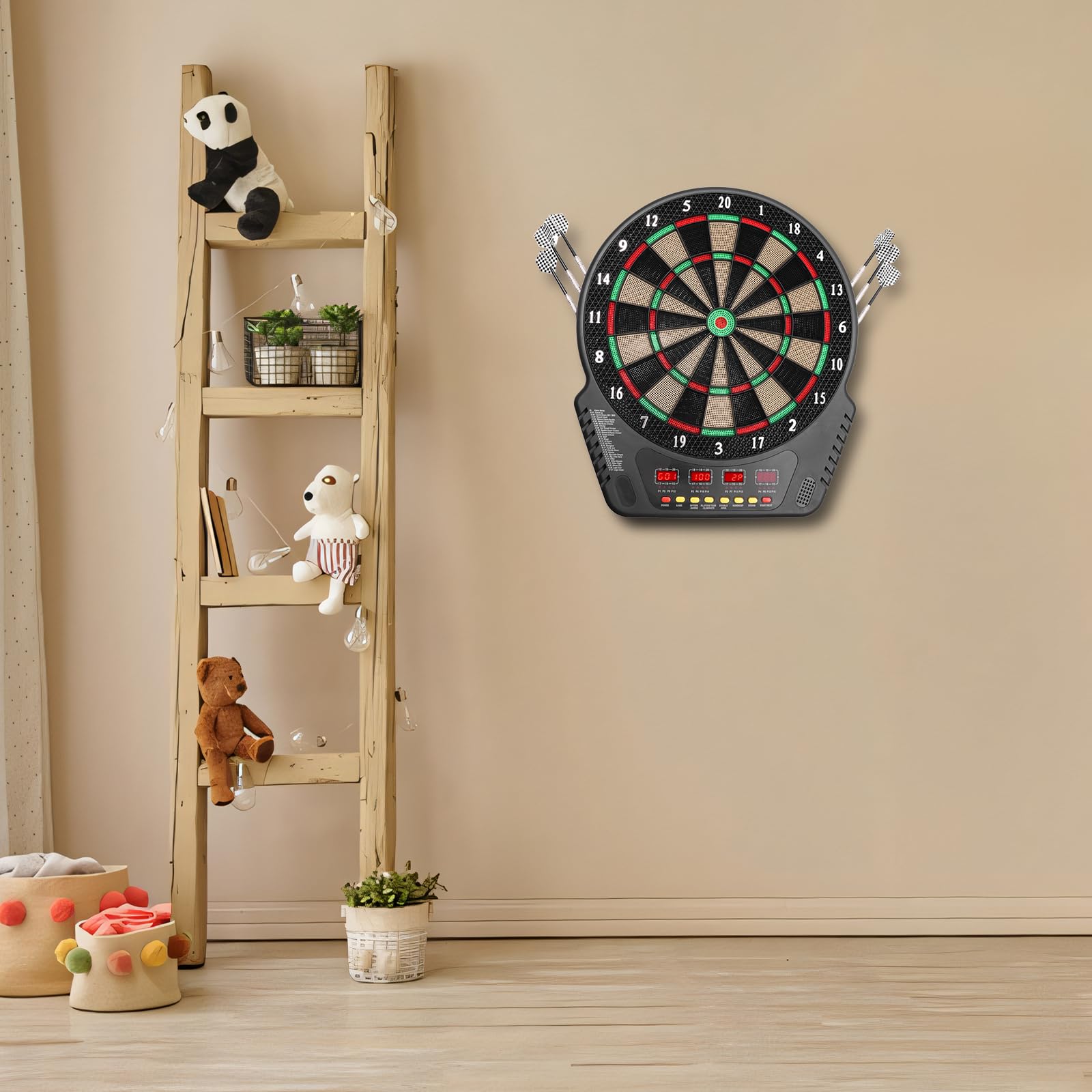 Elektronische Dartscheibe mit 6 Dartpfeilen und 27 Spielarten, automatischer Dartautomat für bis zu 16 Spieler, ideal für Party, Freizeit und Familienabende