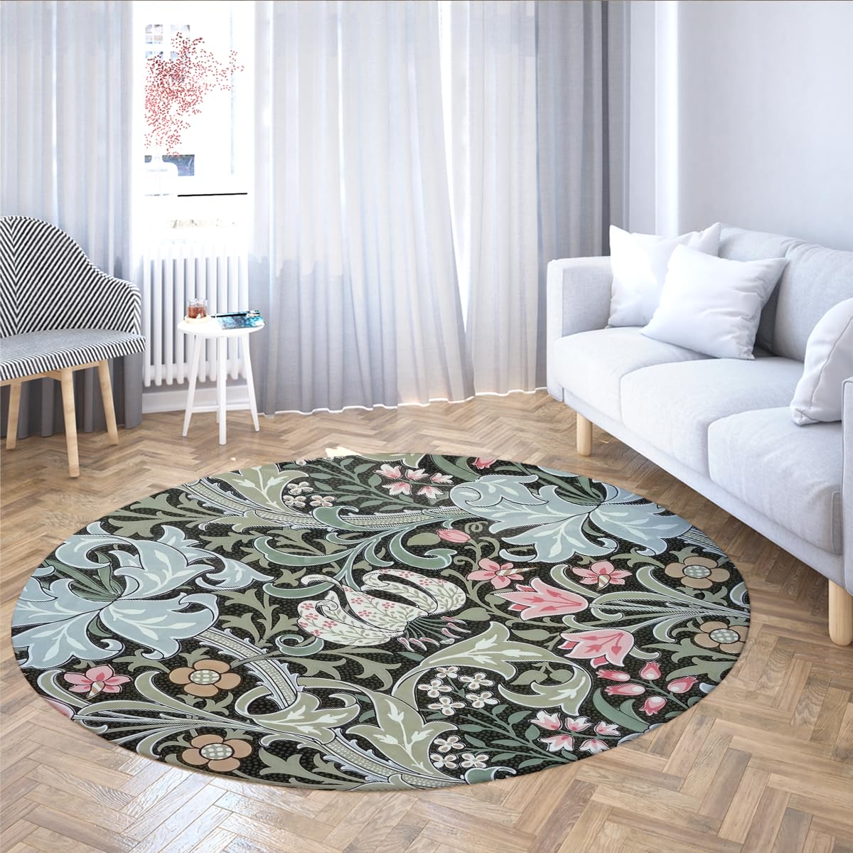 Dywaniki w stylu vintage, kwiatowe, 120 cm, zmywalne, klasyczne, botaniczne, do salonu, sypialni, ultramiękki antypoślizgowy spód, dywan podłogowy, wystrój domu