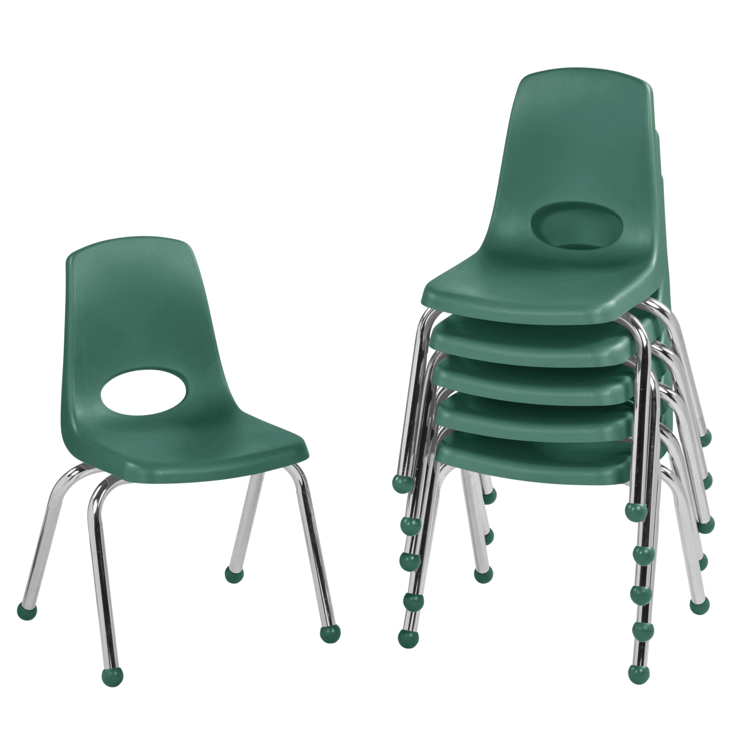 FDP 14" School Stack Chair with Ball Glides, Green, 6-Pack, 10363-GN
