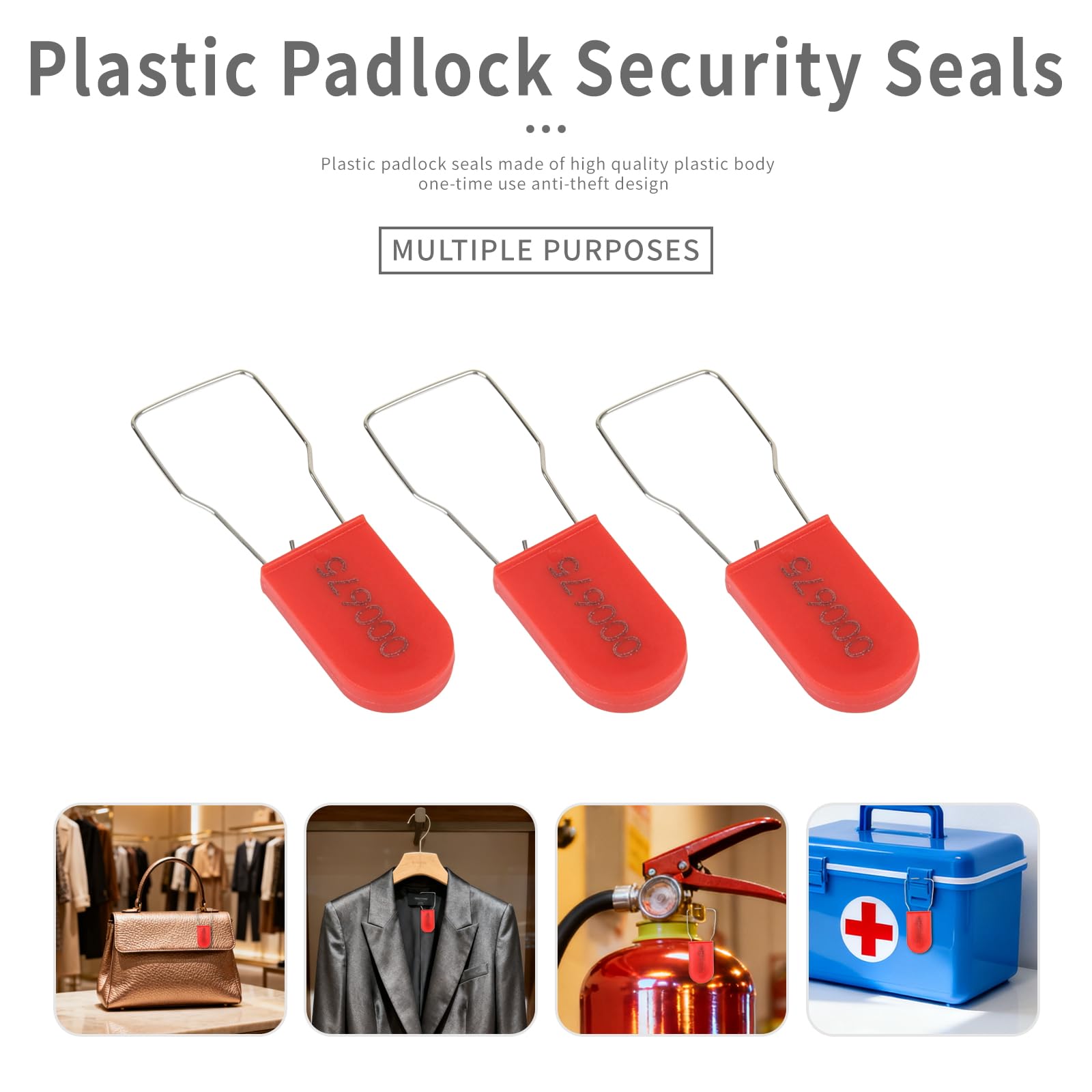 Lot de 20 cadenas de sécurité en fil métallique, joints de sécurité en plastique, jetables, avec moraillon numéroté (rouge, 20 pièces)
