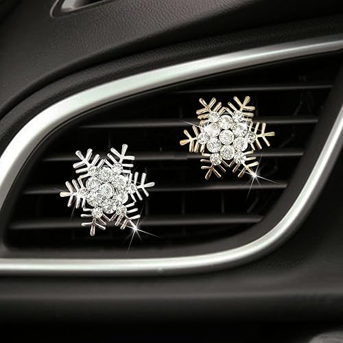 Paquete de 2 clips de ventilación de automóvil de Navidad, accesorios brillantes de automóvil, clip de ventilación de automóvil de copo de nieve de