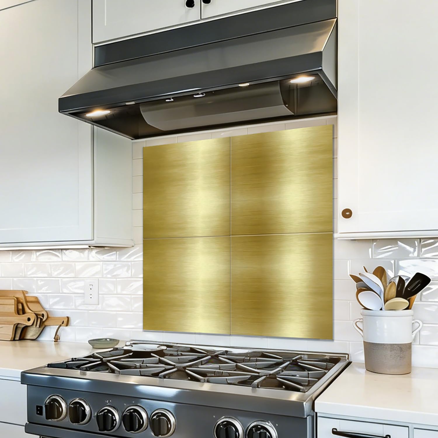 funlife Crédence de cuisine en aluminium brossé doré 1 mm d'épaisseur