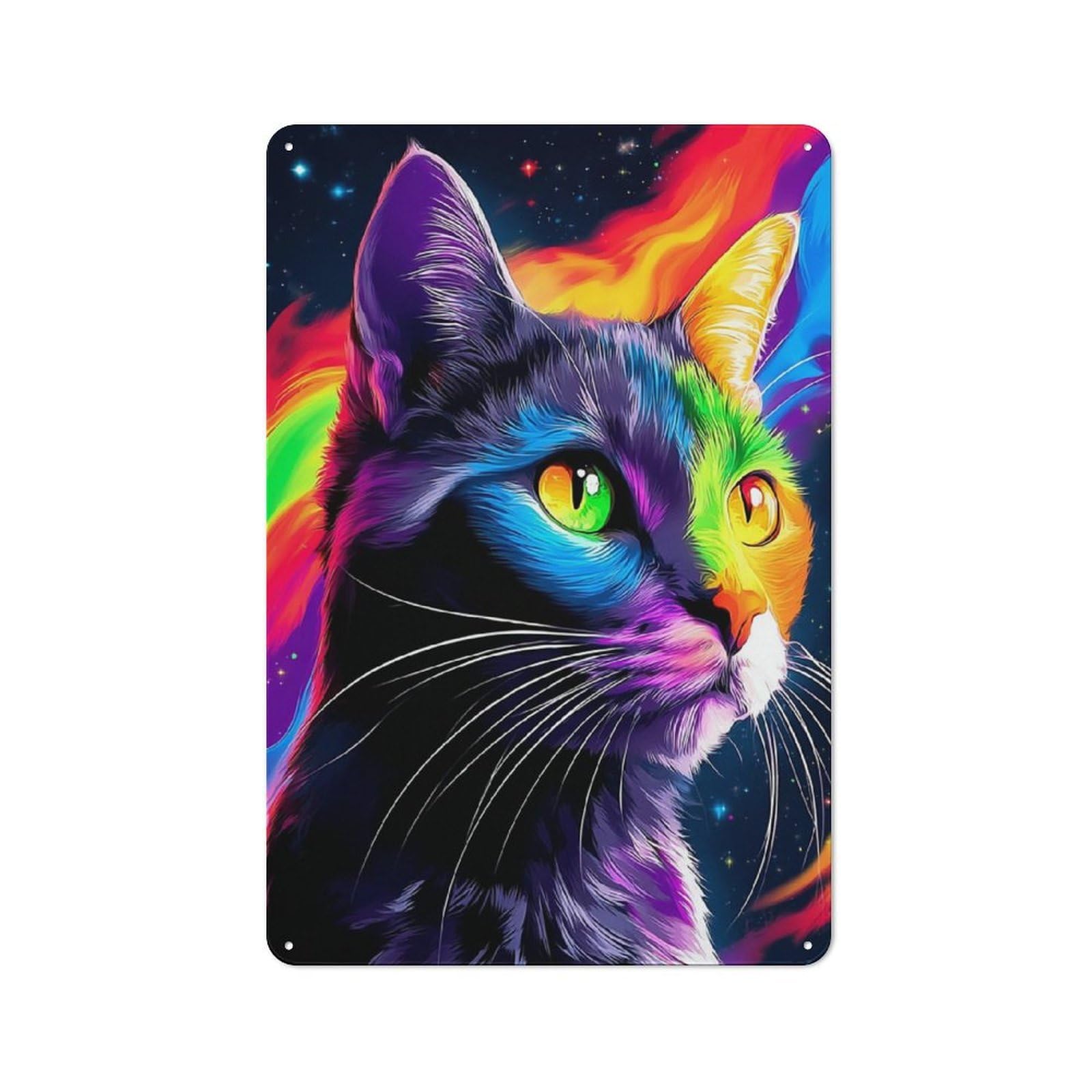 Junmoney Rainbow Cat In Space -1 Metal Wall Sign 30X20cm Featuring For Bar Or Restaurant, For Themed Interiors In Bars And Restaurants