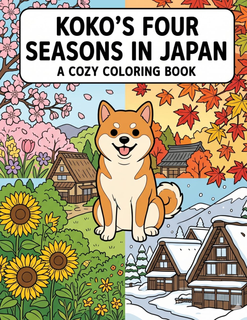 KOKO'S FOUR SEASONS IN JAPAN　A COZY COLORING BOOK: Japanese Village Life with Shiba Inu