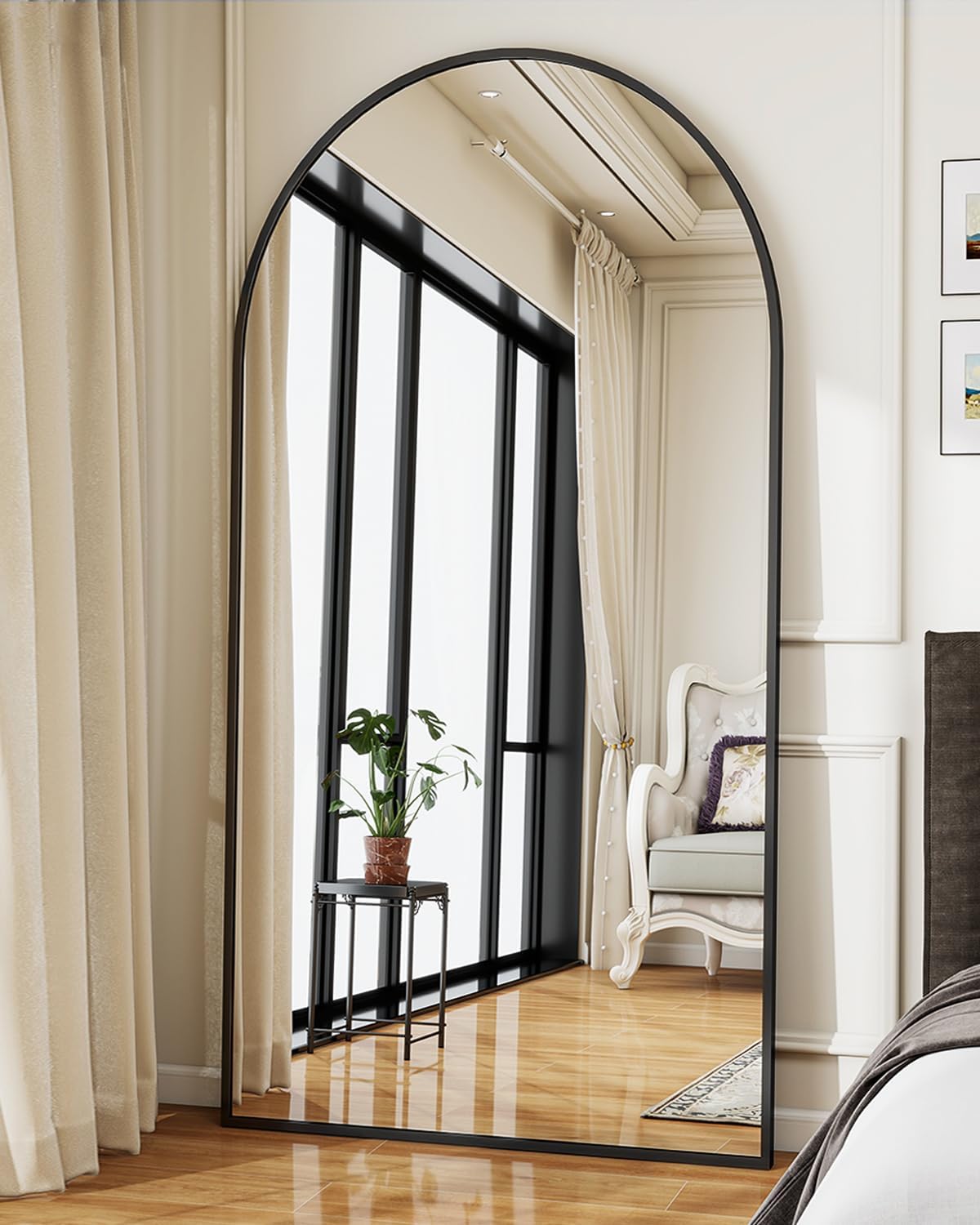 Koonmi 34"x76" Arched Full Length Mirror, Black Large Floor Mirror with Aluminum Alloy Frame Standing Hanging or Leaning Wall-Mounted Mirror, Vanity Mirror for Living Room and Bedroom