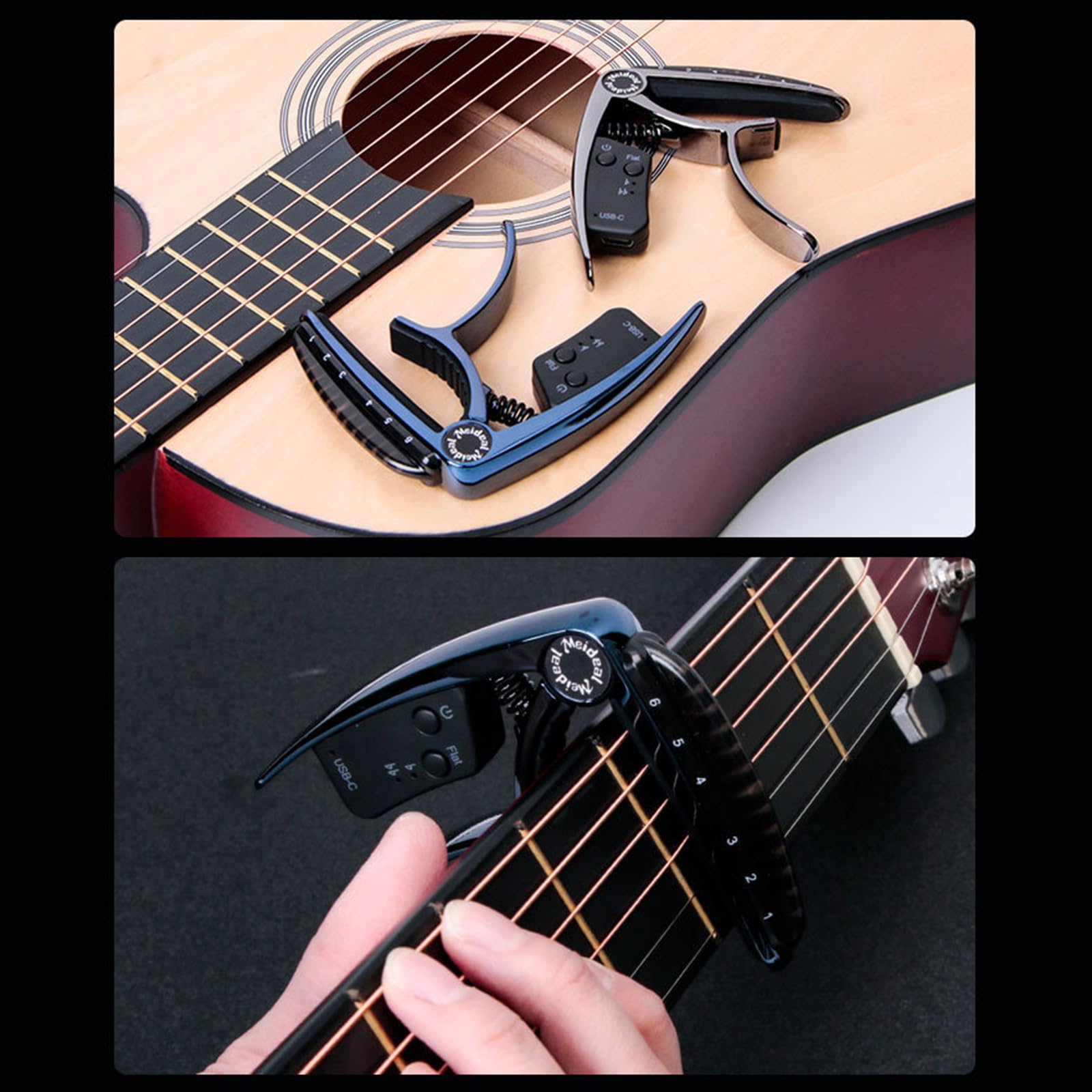 Capotasto per ukulele con forte azione a molla, protegge il collo, accessorio per chitarra per principianti, struttura in lega per vari tipi di chitarra, accordatore elettrico acustico