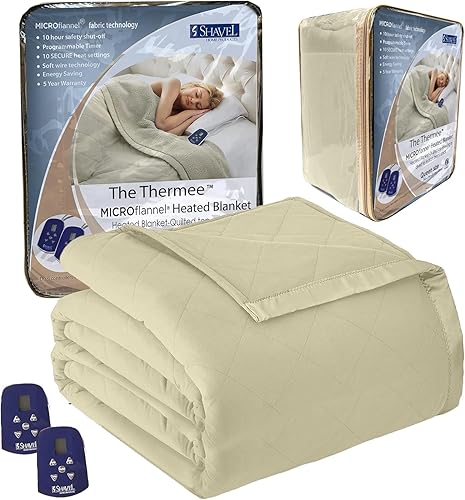 Shavel Home Products Manta térmica eléctrica sólida de microfranela, tamaño Queen, prado