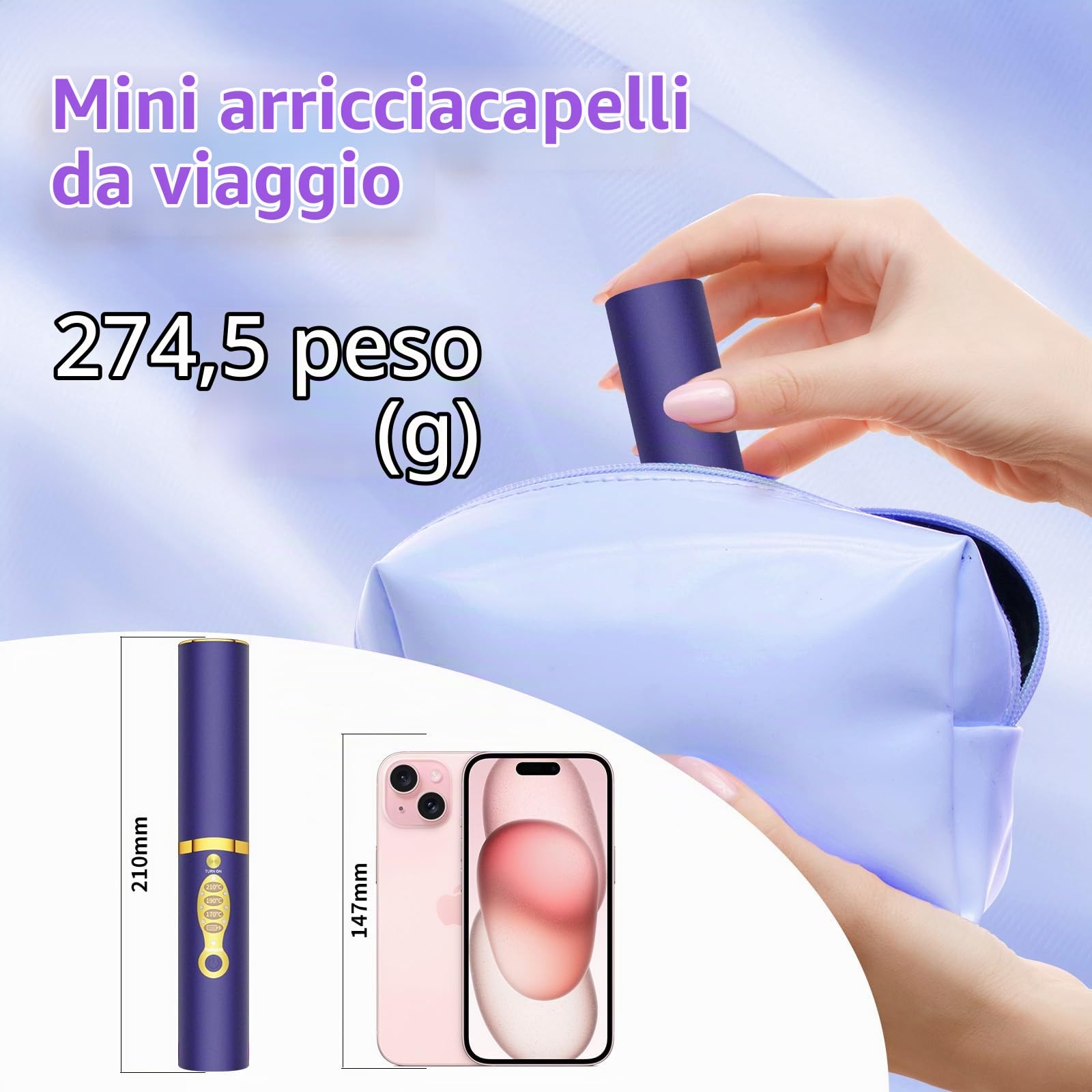 OBEST Piastra Capelli,Piastra e Arricciacapelli Portatile Senza Fili 2 in 1, Piastra da Viaggio per Capelli Ricaricabile USB,5000mAh,Riscaldamento Rapido Della Ceramica,3 Temperatura Regolabile