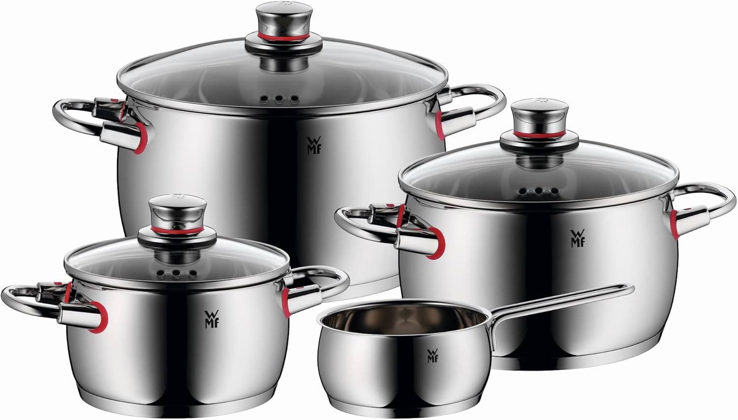 WMF Cookware Set 4-Pieces Quality One Vapor Hole Glass Lid Cromargan® Stainless Steel Brushed Suitable for All Stove Tops Including Induction Dishwasher-Safe