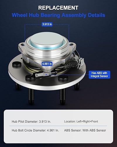 Miniatura 5 de ECCPP Conjunto de rodamientos de cubo de rueda delantera de 6 lengüetas para Chevy GMC Cadillac Escalade Suburban 1500 Tahoe Yukon XL 1500 Avalanche