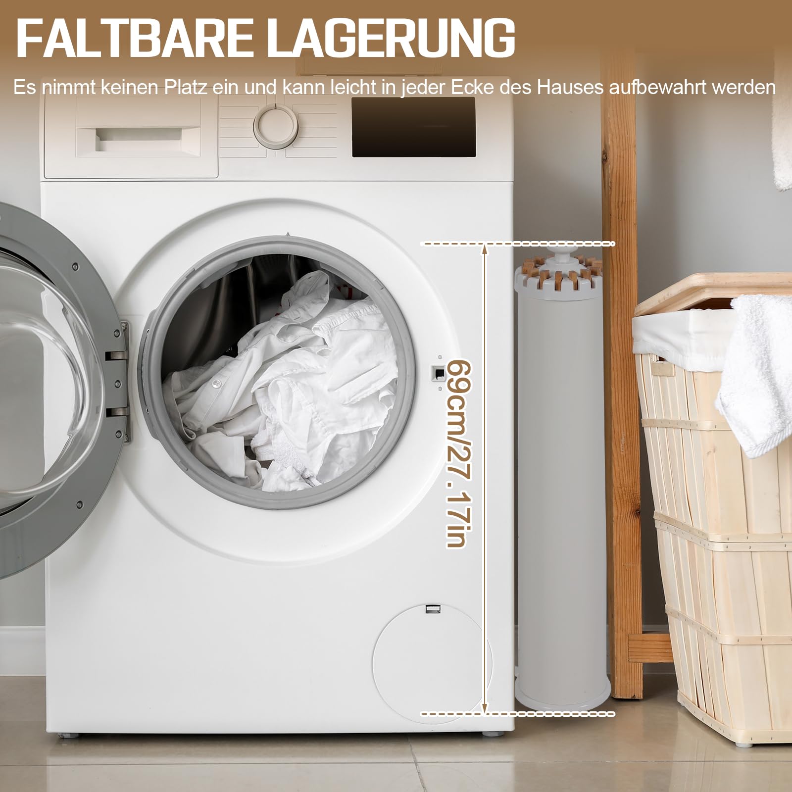 Tendedero de ropa ahorrador de espacio, secador de ropa plegable con 16 brazos de madera y 48 lugares para colgar, moderno secador Octopus, soporte portátil para ropa para balcón, interior, lavandería