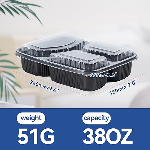 Miniatura 6 de Contenedor de preparación de comidas, paquete de 40 recipientes de 38 onzas  Reutilizables para almacenamiento de alimentos y control de porciones